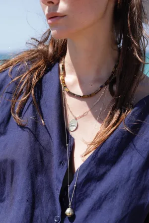 10K Tube Tigers Eye Beaded Necklace 16 Charming Flair