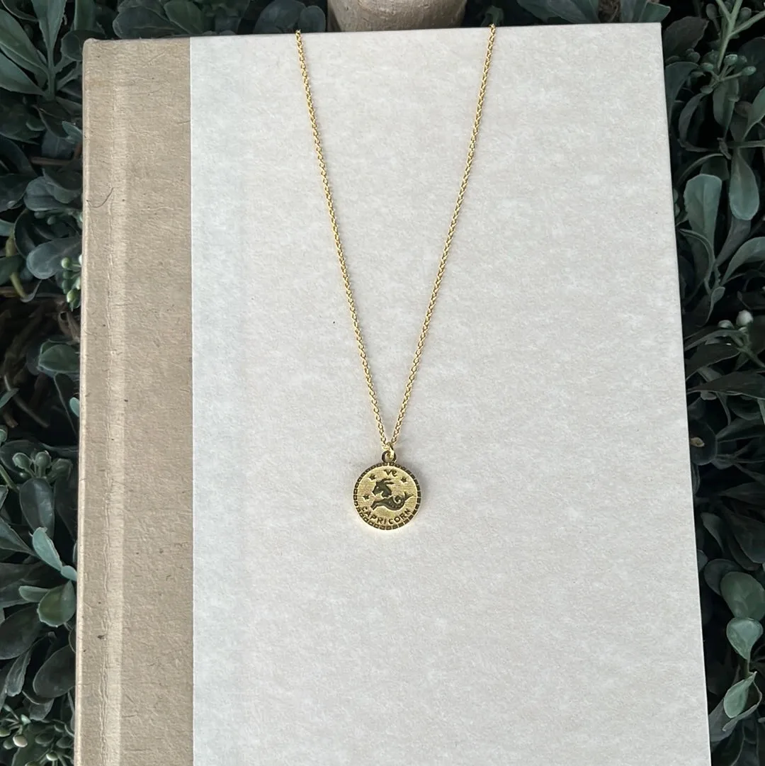 14k Horoscope Disc Necklace, CAPRICORN Festival Mood