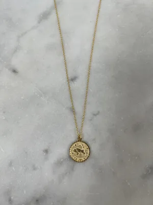 14k Horoscope Disc Necklace, TAURUS career look
