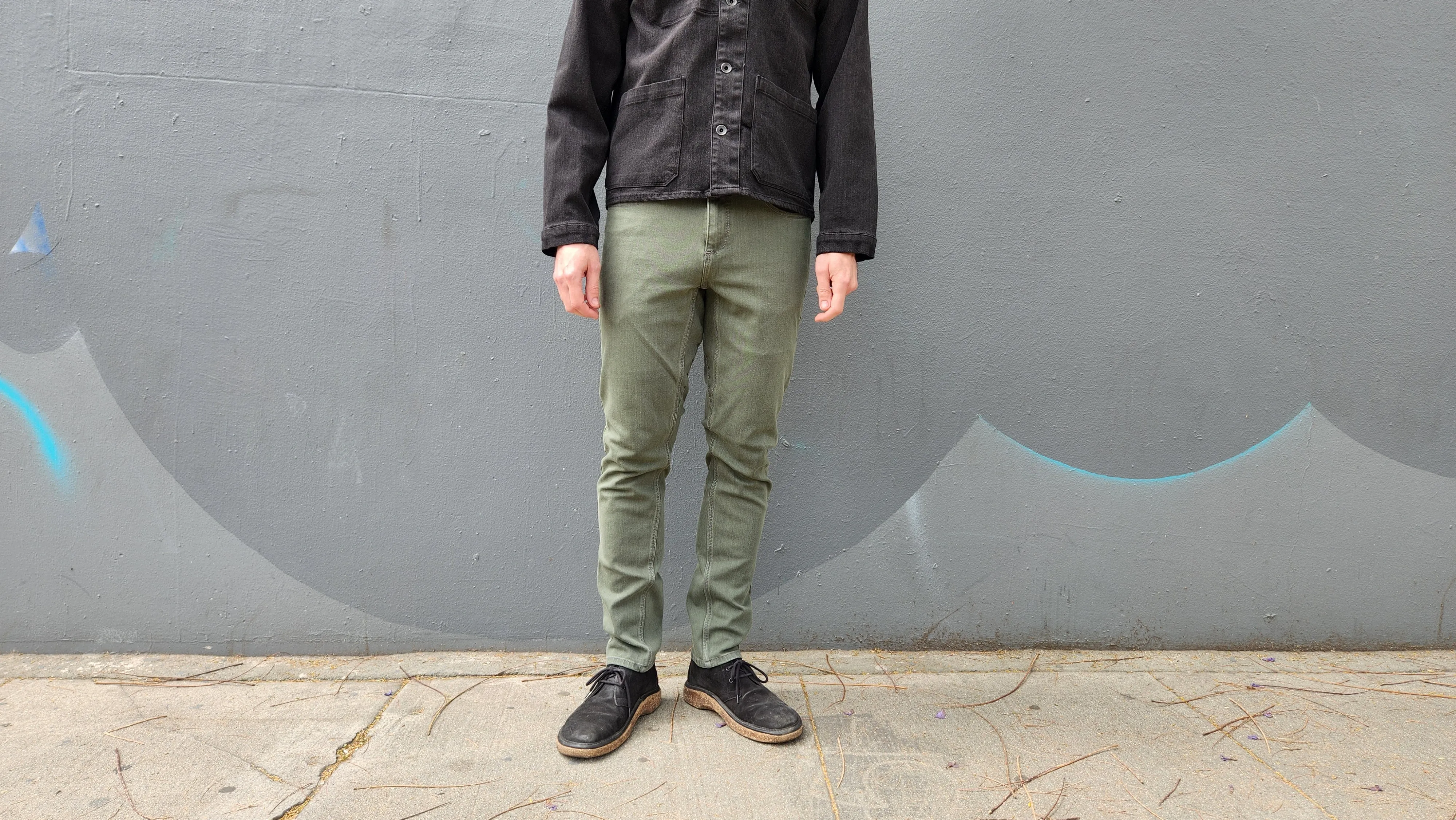 4-way stretch ARMY GREEN overdye CORDURA skinny jeans bold design