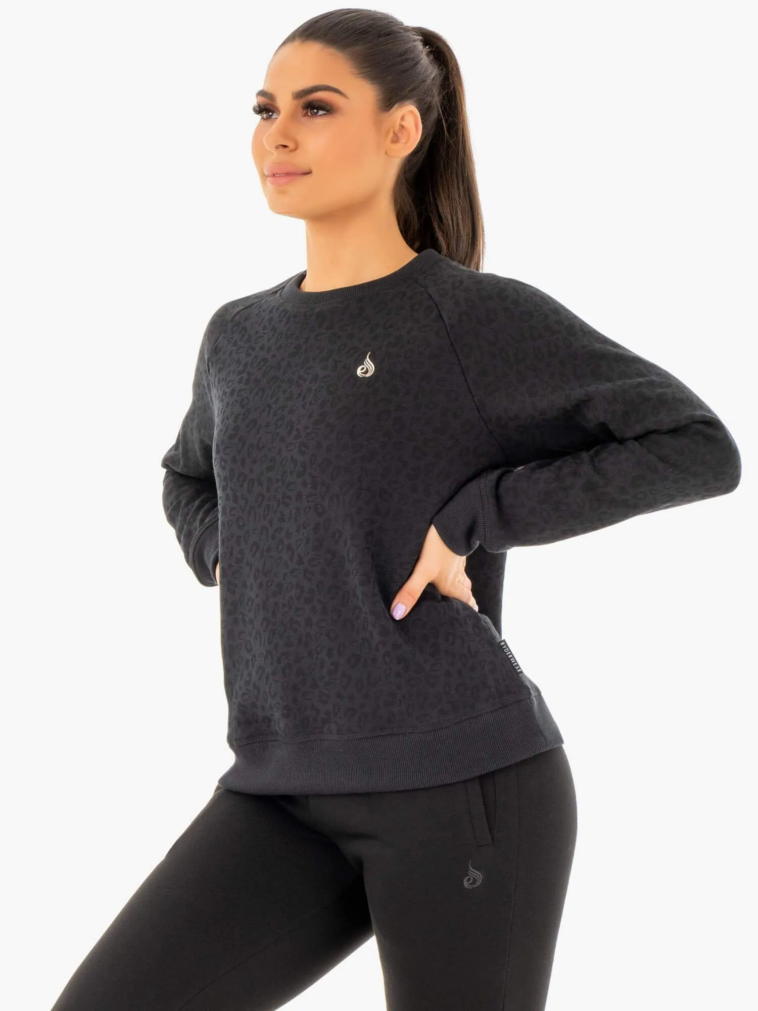Adapt Boyfriend Sweater - Black Leopard Soft Layers