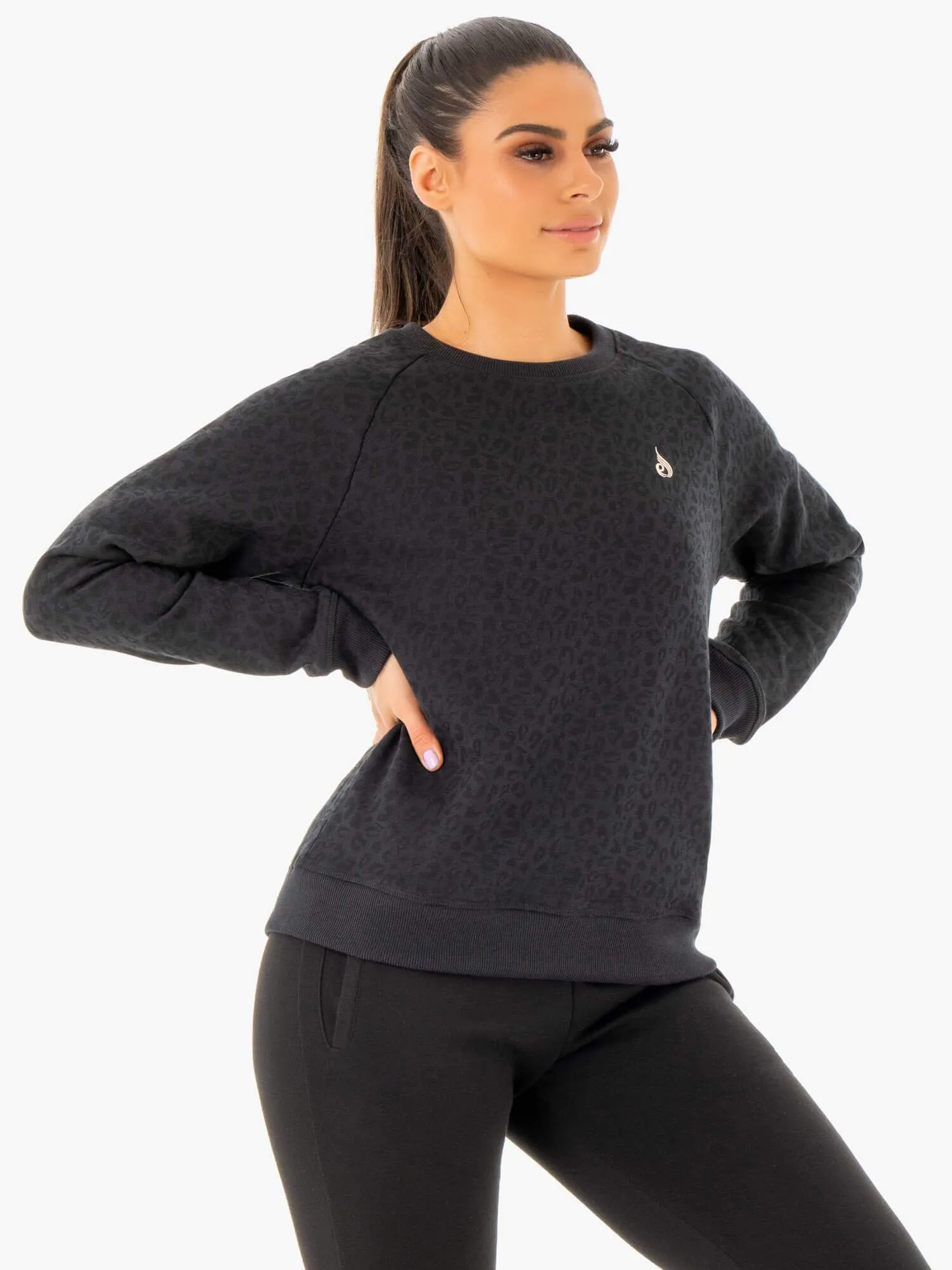 Adapt Boyfriend Sweater - Black Leopard Comfortable Fit