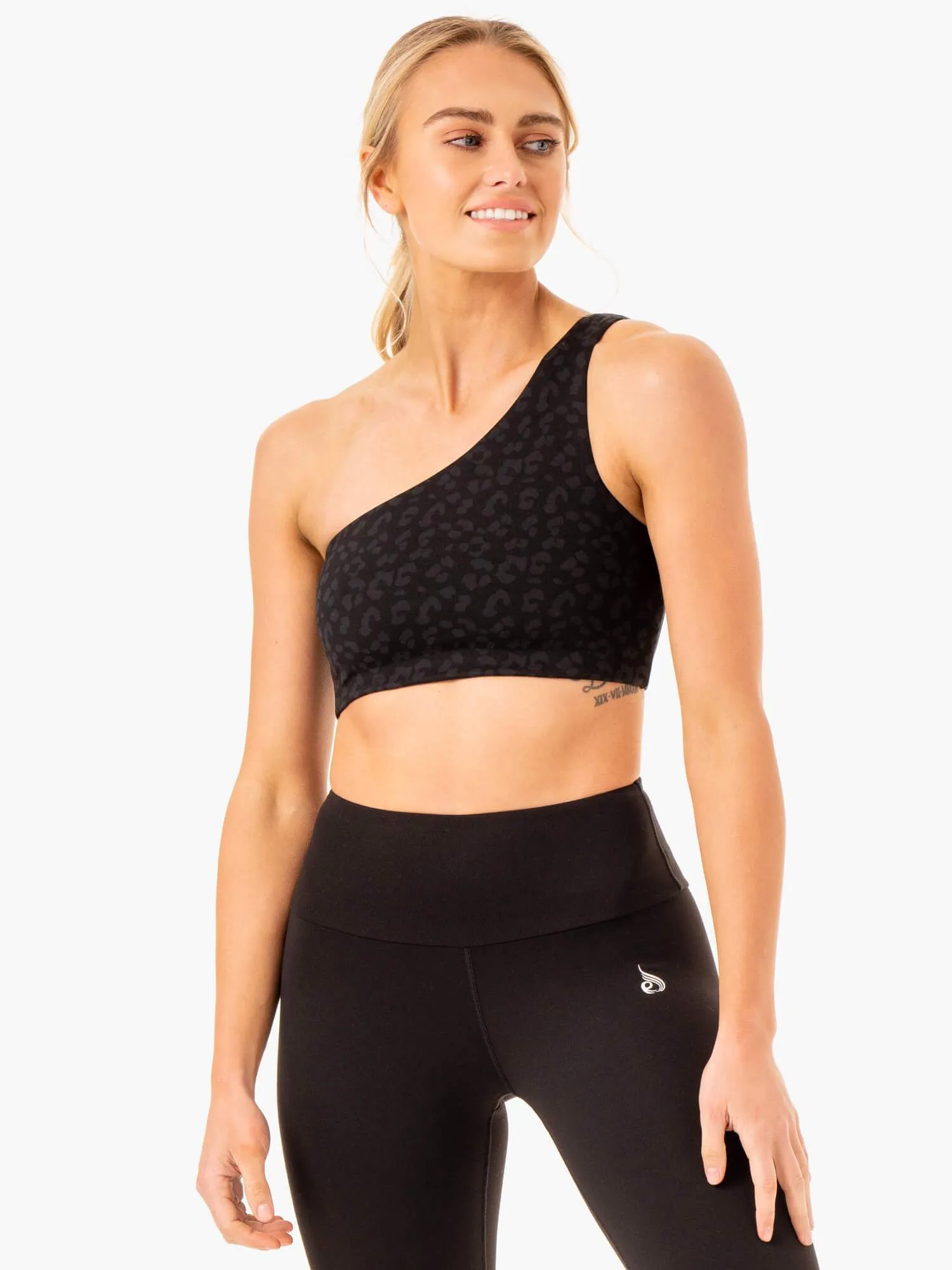 Adapt One Shoulder Sports Bra - Black Leopard Freedom Move