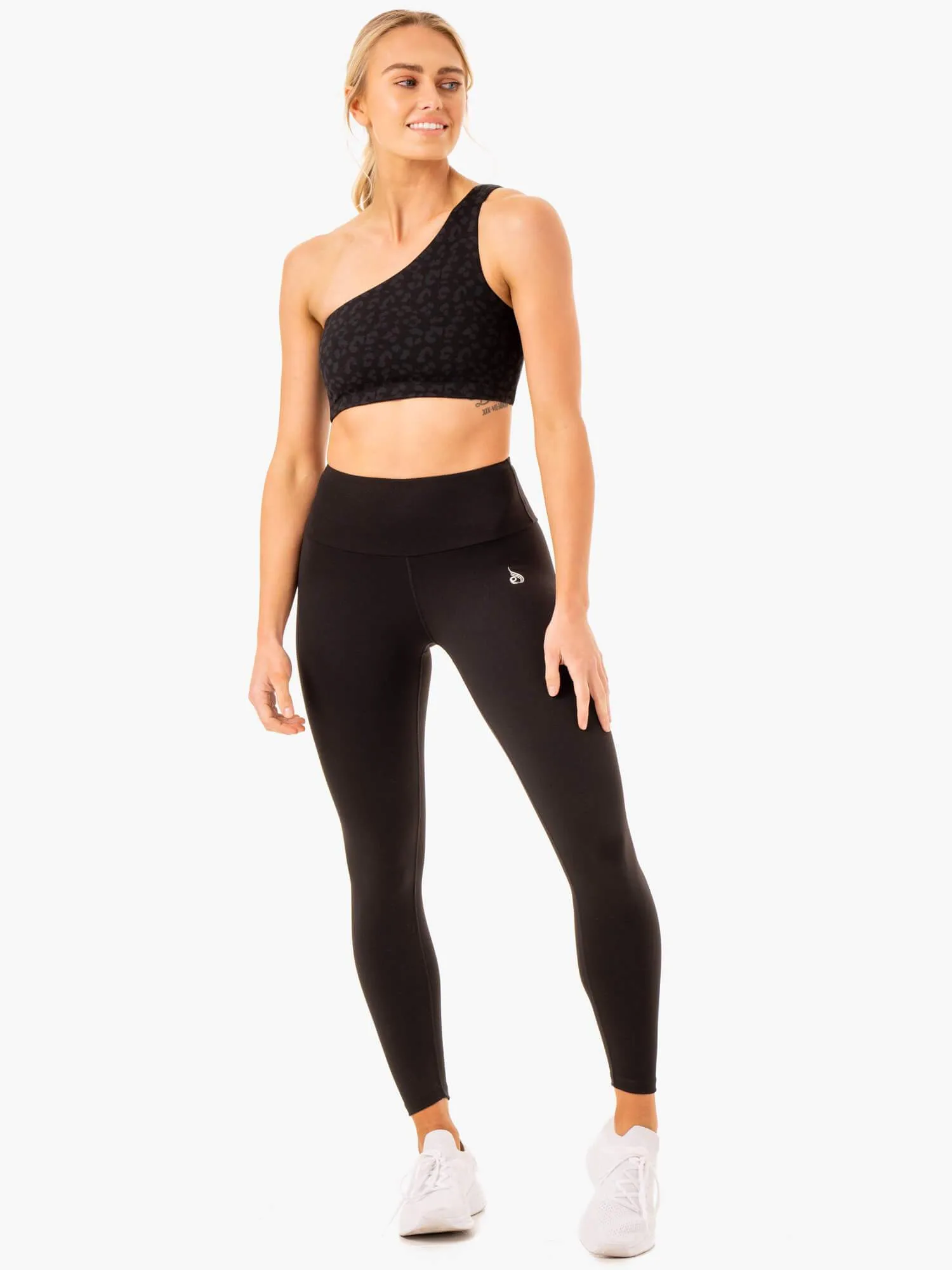 Adapt One Shoulder Sports Bra - Black Leopard Slip Resistant