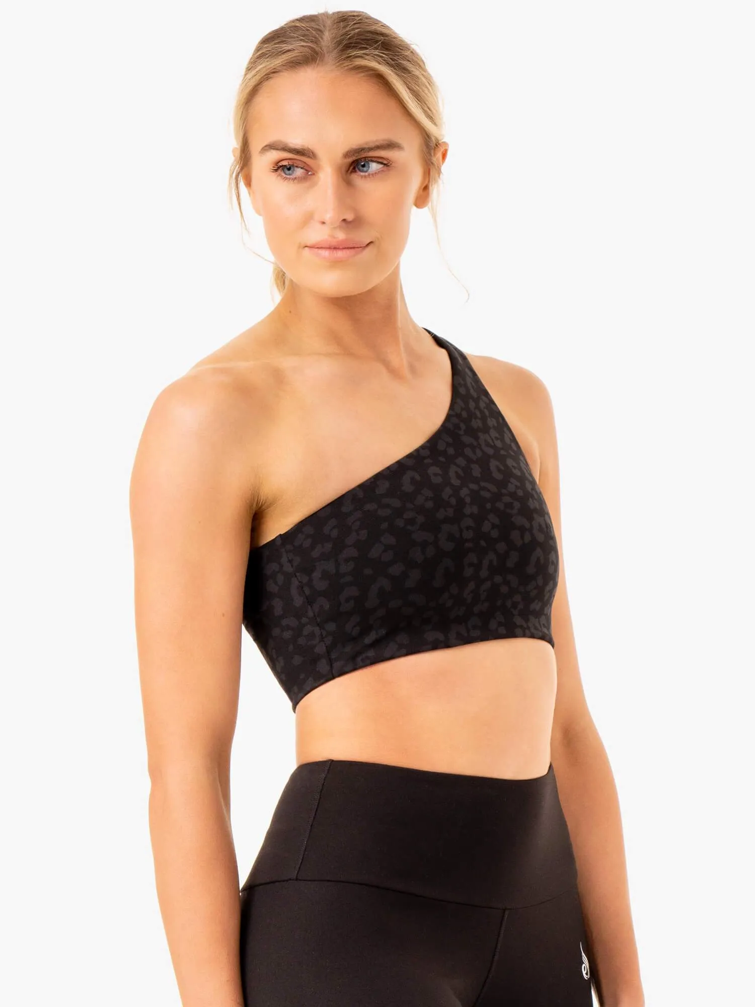 Adapt One Shoulder Sports Bra - Black Leopard Durable Fit