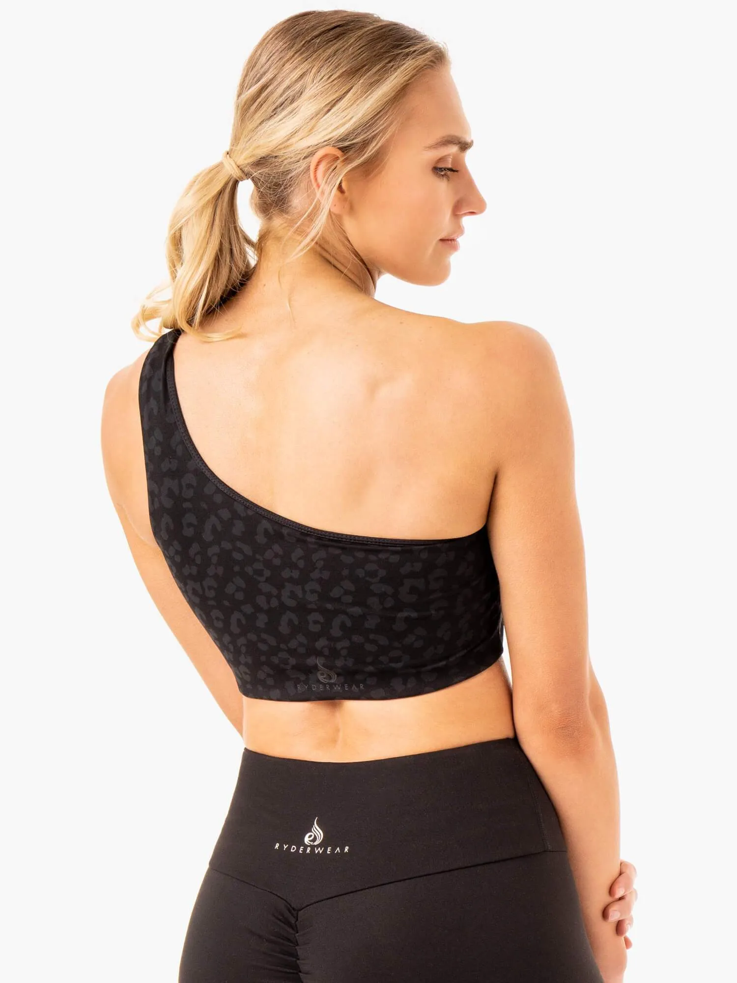 Adapt One Shoulder Sports Bra - Black Leopard Light Wrap