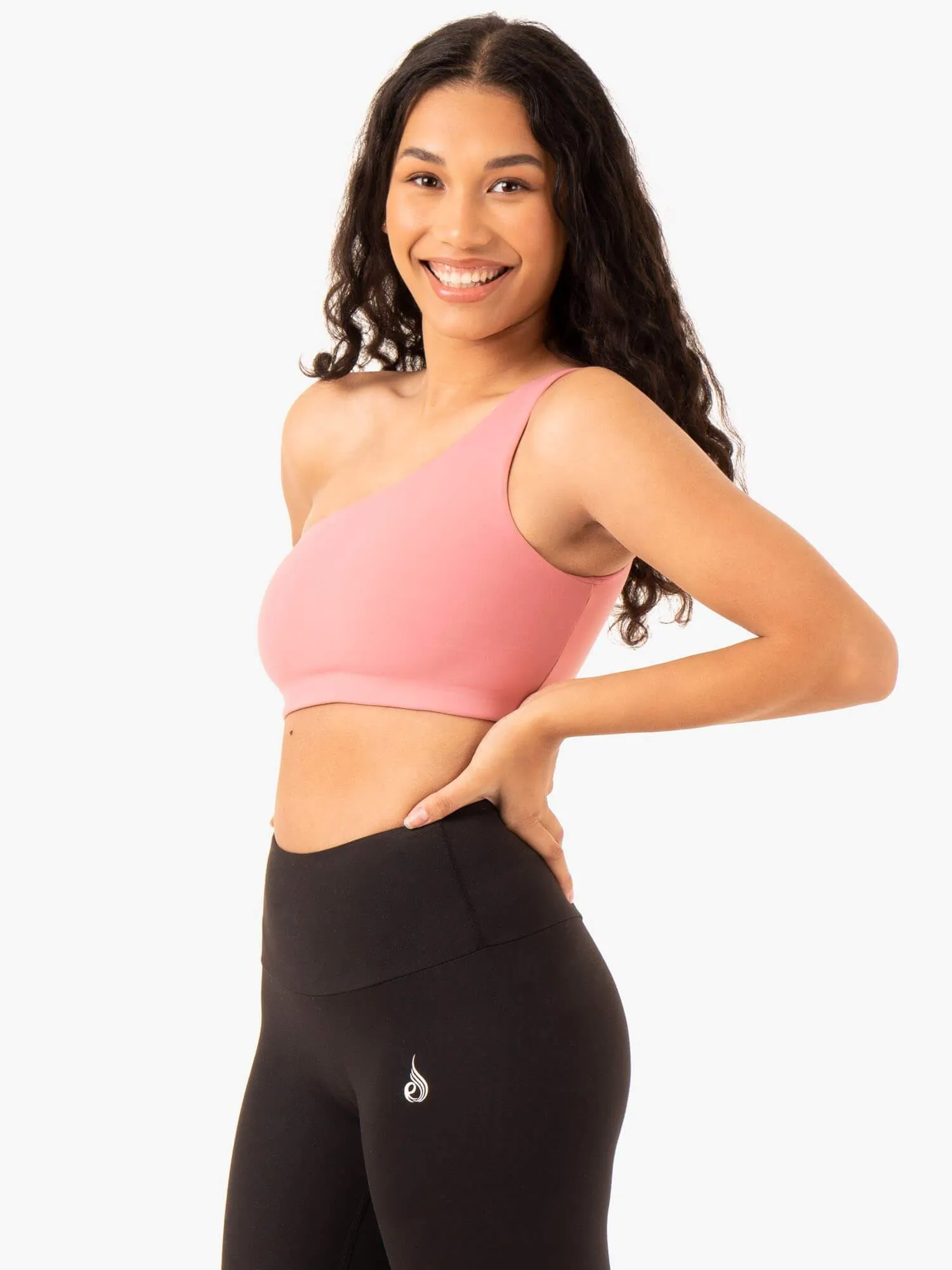 Adapt One Shoulder Sports Bra - Blush Pink High Elastic