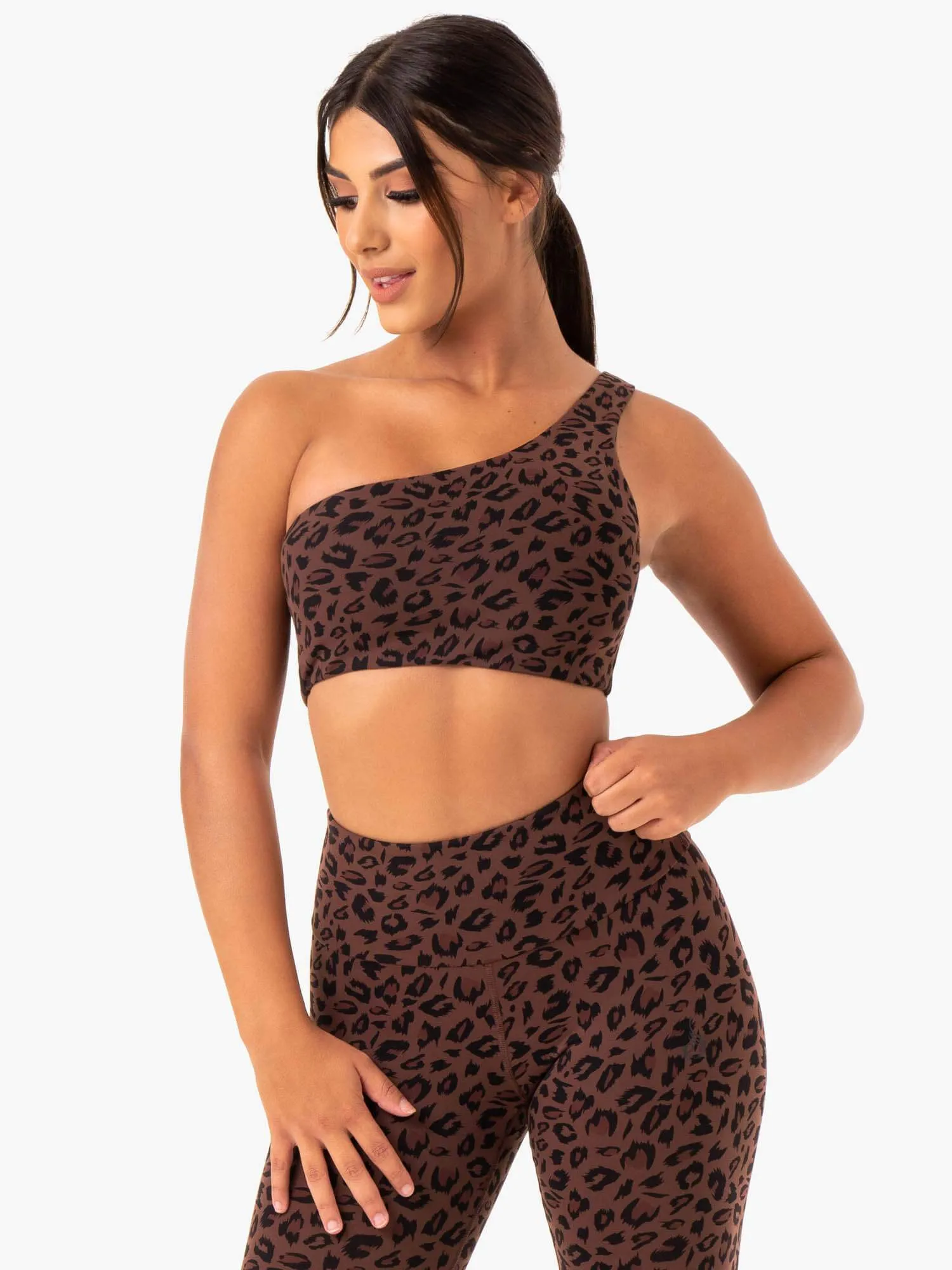 Adapt One Shoulder Sports Bra - Chocolate Leopard No Restriction