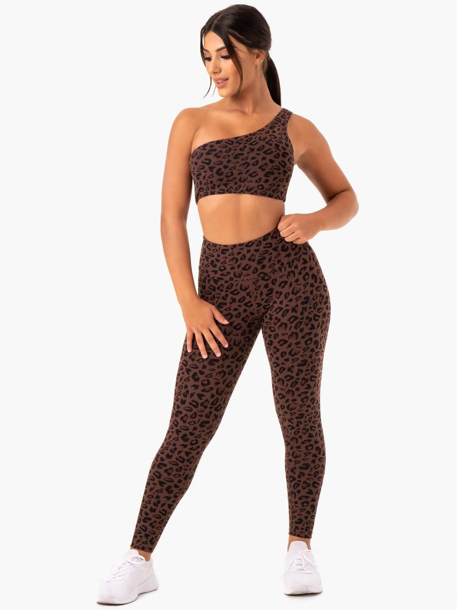 Adapt One Shoulder Sports Bra - Chocolate Leopard Sport Essential