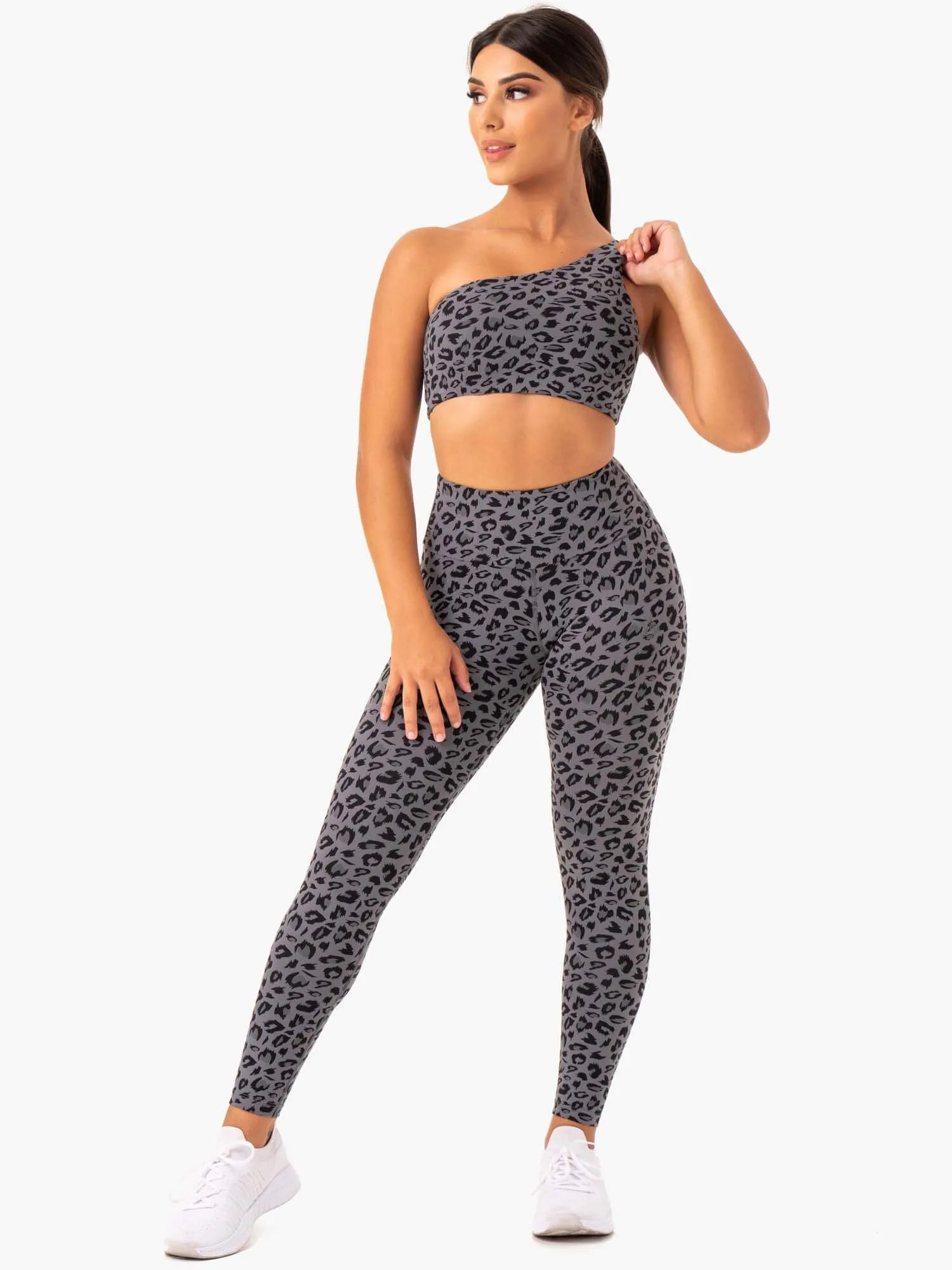 Adapt One Shoulder Sports Bra - Grey Leopard Breath Holes