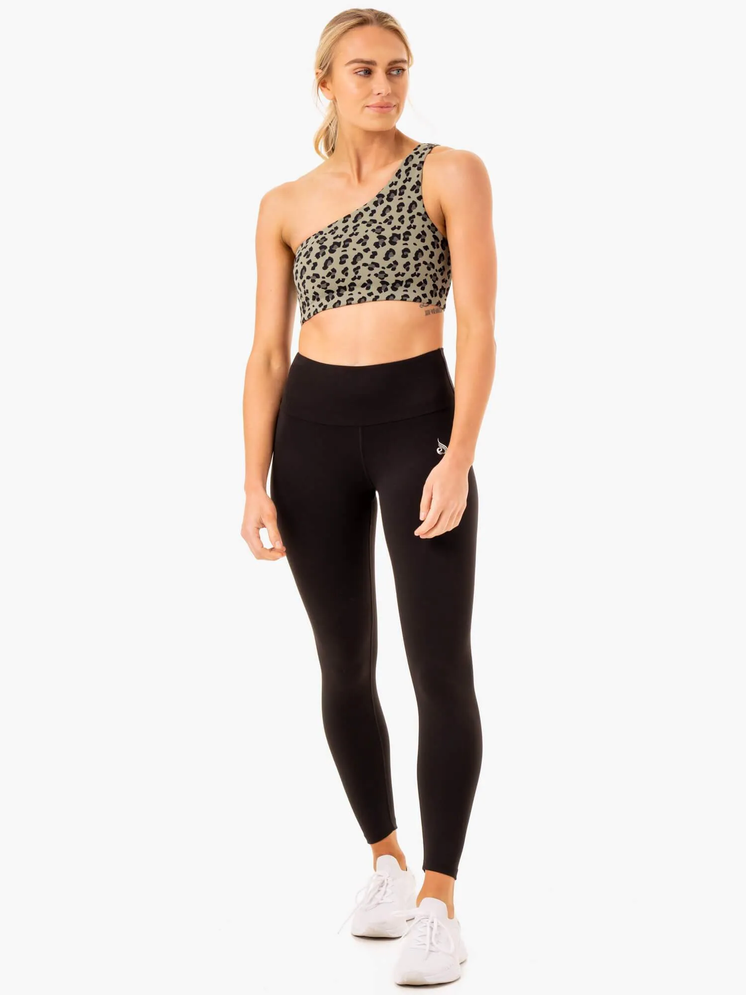 Adapt One Shoulder Sports Bra - Khaki Leopard Seamless Fit