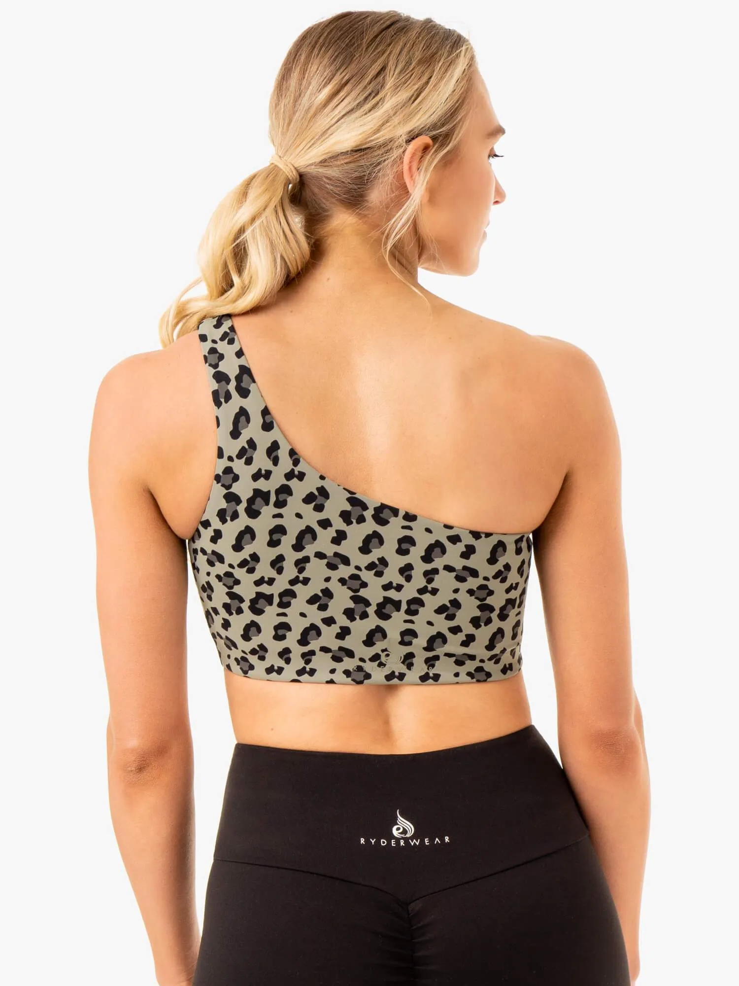Adapt One Shoulder Sports Bra - Khaki Leopard Performance Wear