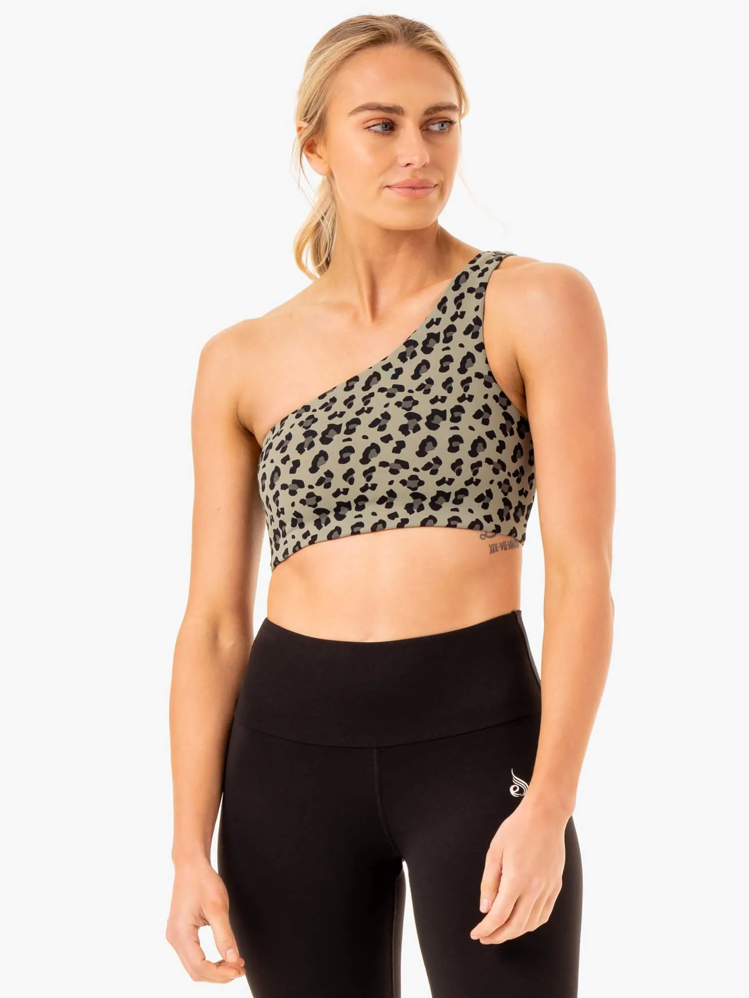 Adapt One Shoulder Sports Bra - Khaki Leopard Multi Function