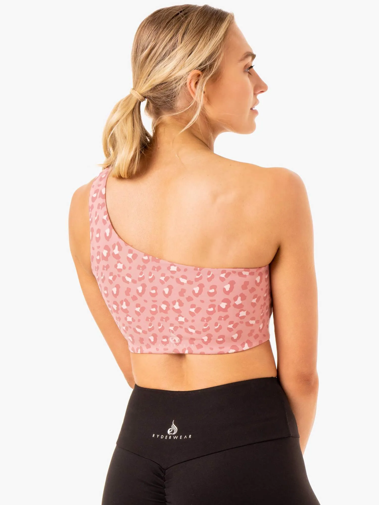 Adapt One Shoulder Sports Bra - Pink Leopard Shock Support