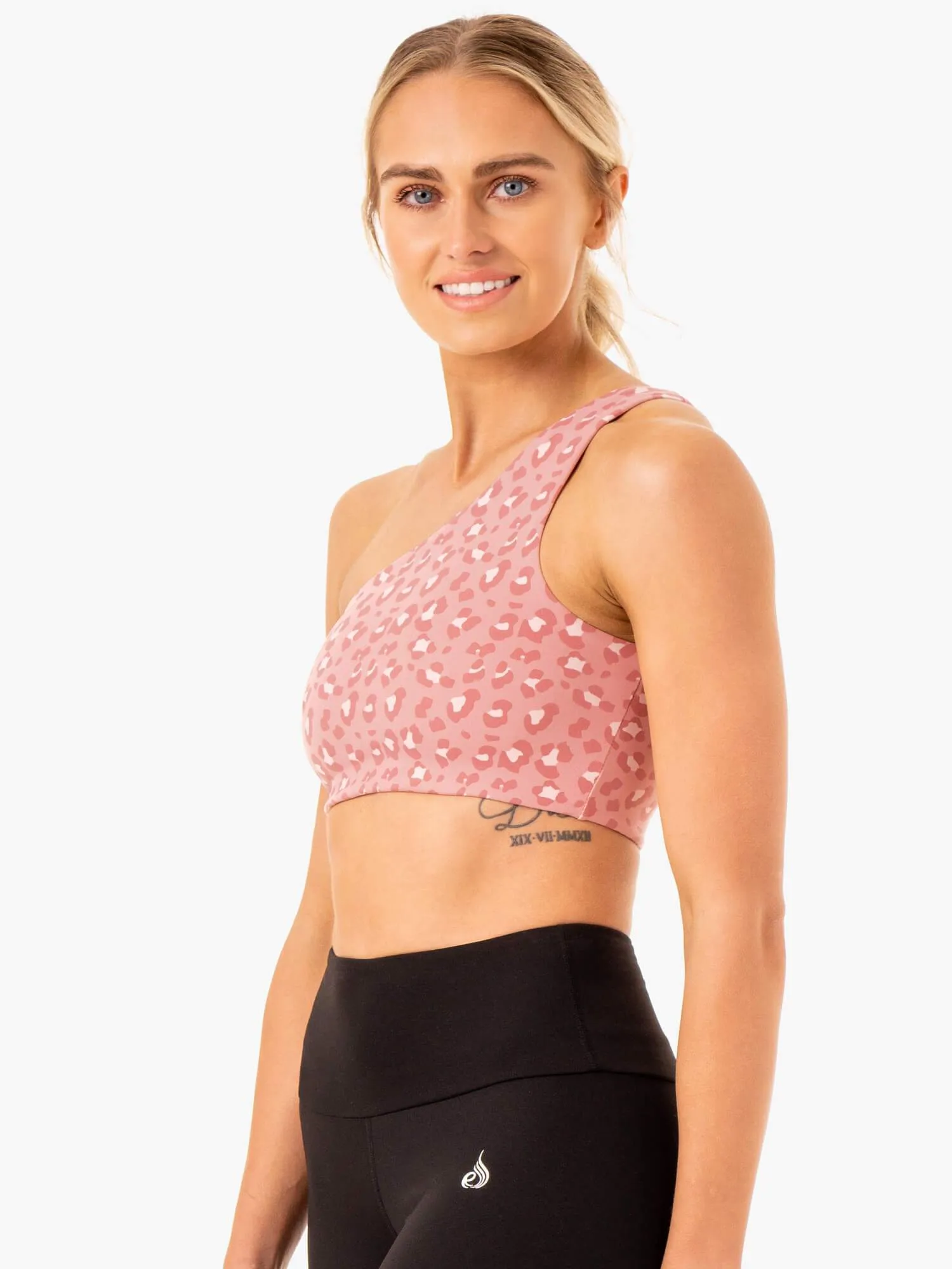 Adapt One Shoulder Sports Bra - Pink Leopard Flexible Stretch