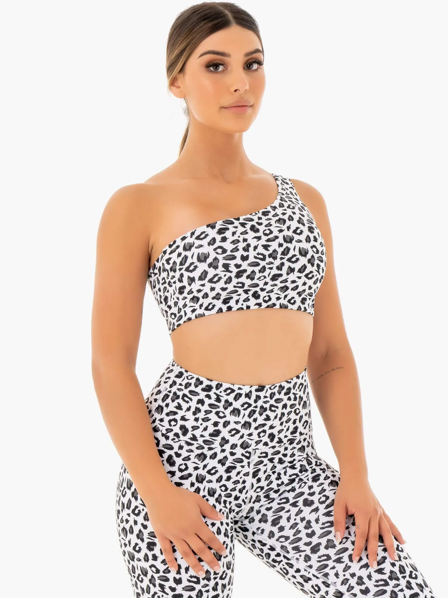 Adapt One Shoulder Sports Bra - Snow Leopard Free Move