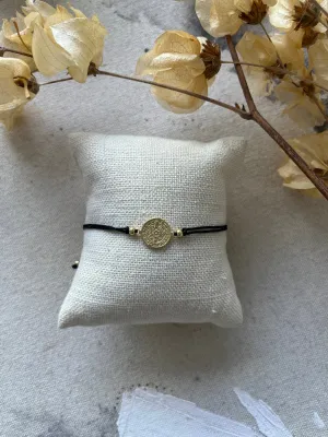 Adjustable Leather & Coin Bracelet subtle shine