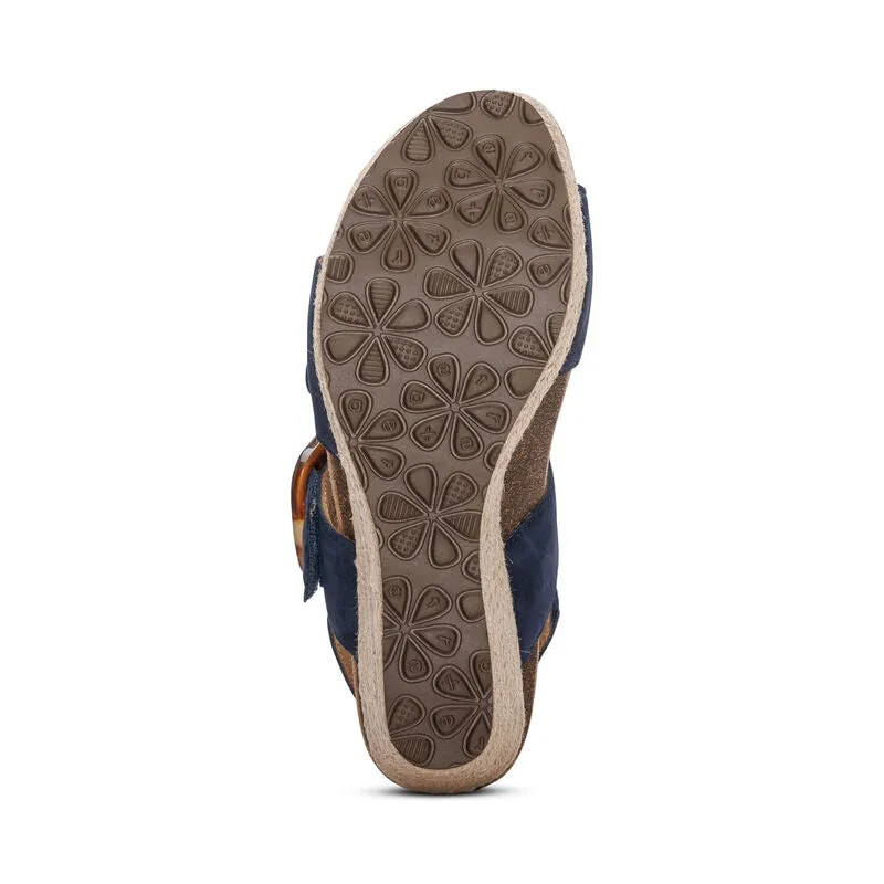 Aetrex Women's Ashley Espadrille Wedge Navy comfort all