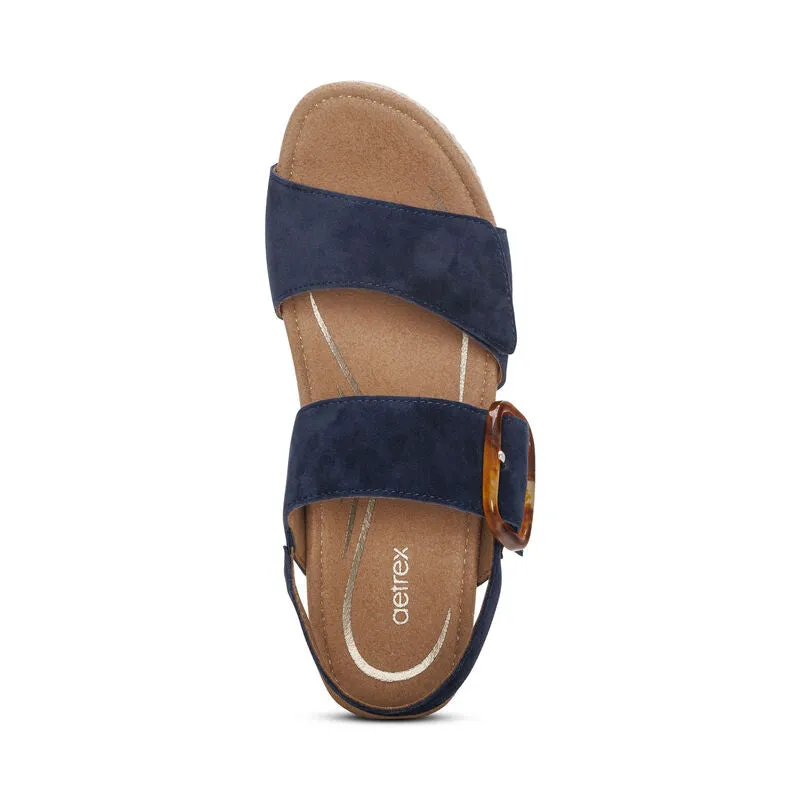 Aetrex Women's Ashley Espadrille Wedge Navy high breath