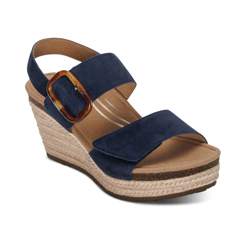 Aetrex Women's Ashley Espadrille Wedge Navy Casual Ease