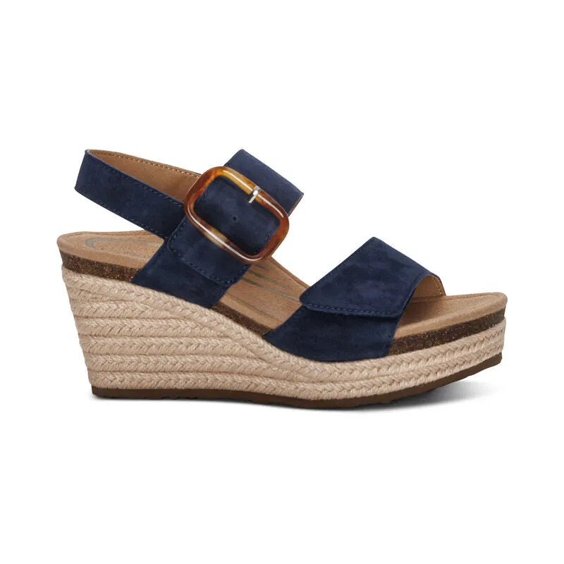 Aetrex Women's Ashley Espadrille Wedge Navy Easy Breath