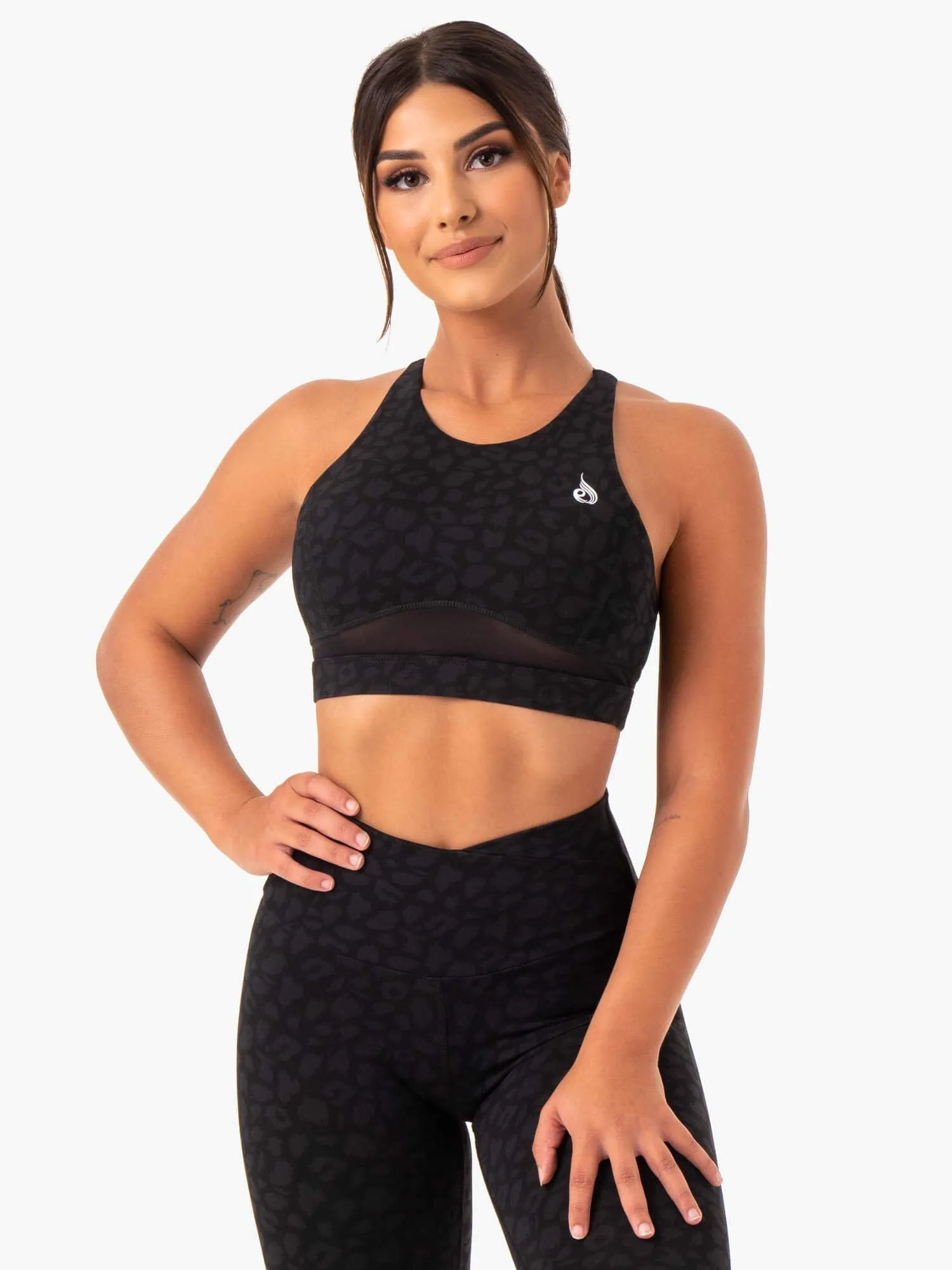 Amazon Mesh Sports Bra - Black Leopard Elastic Comfort