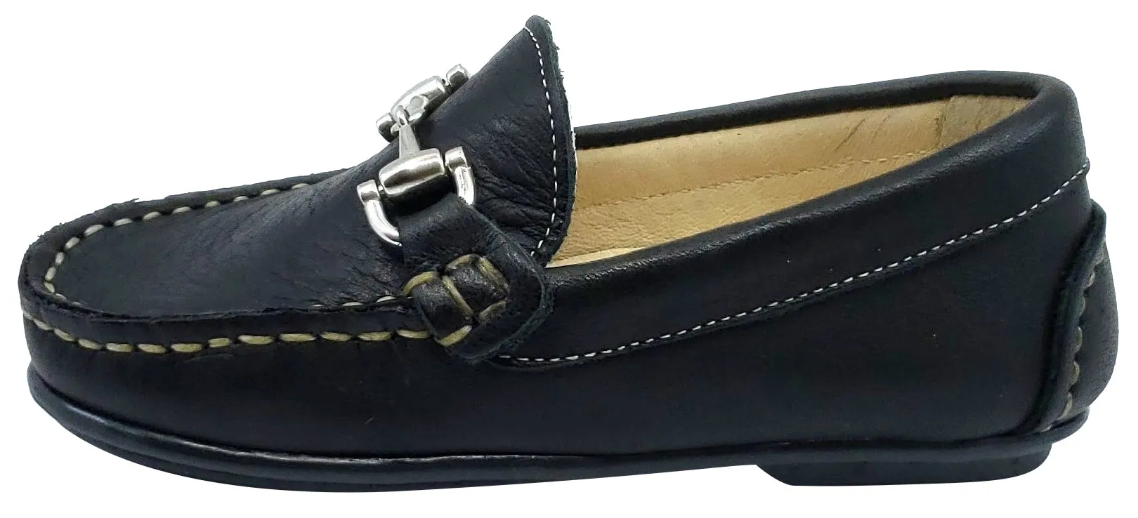 Andanines Boy's Chain Loafers, Black Leather and Black Outsole style core