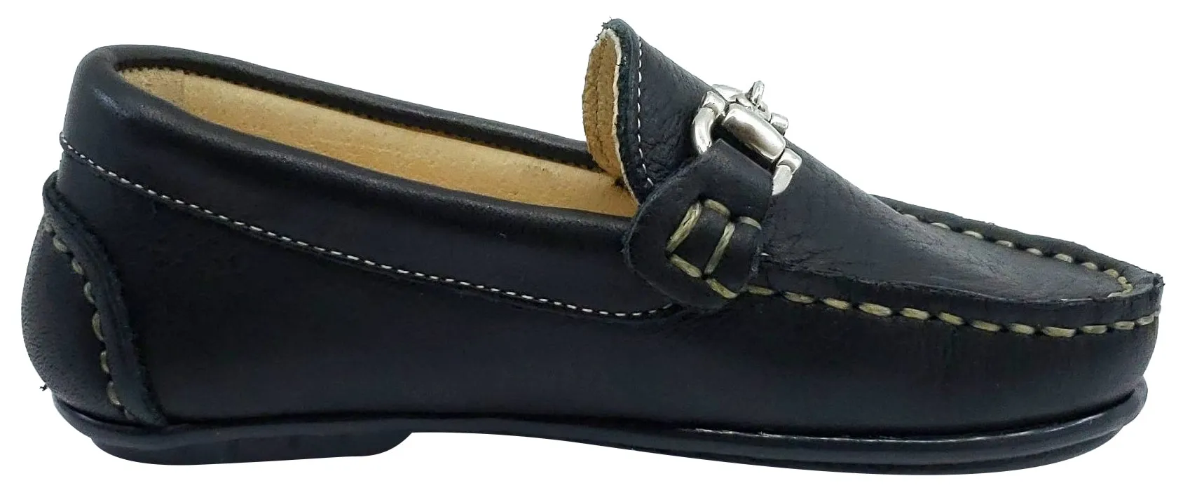 Andanines Boy's Chain Loafers, Black Leather and Black Outsole office wear
