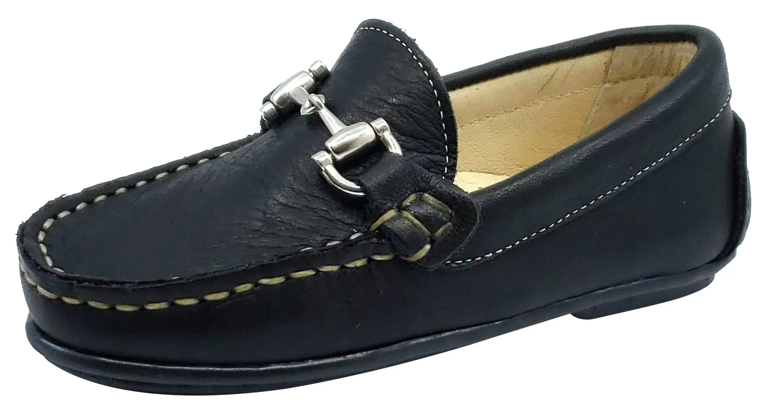 Andanines Boy's Chain Loafers, Black Leather and Black Outsole style freedom