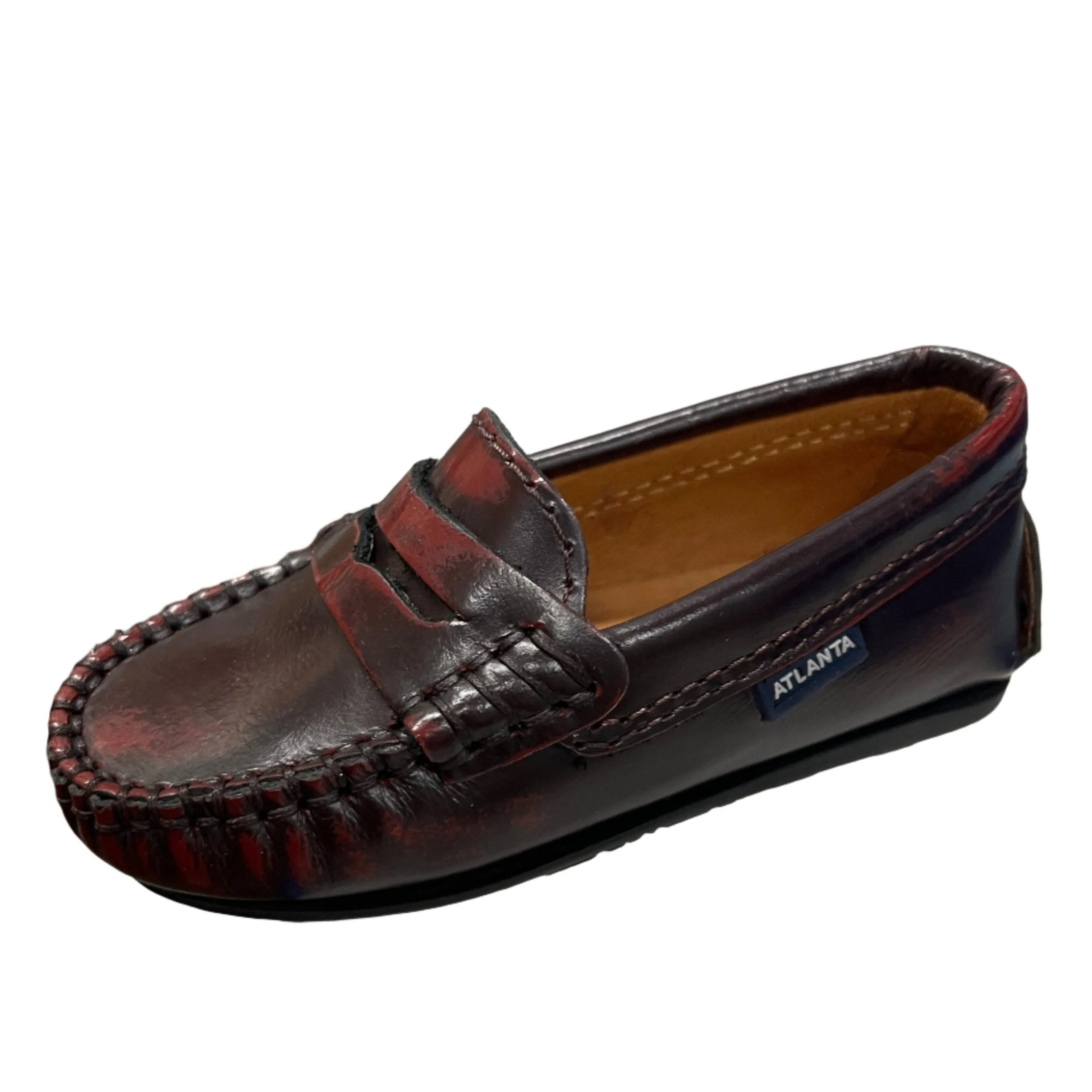 Atlanta Mocassin Boy's & Girl's Burgundy Polished Moccasin Penny Loafer support edge