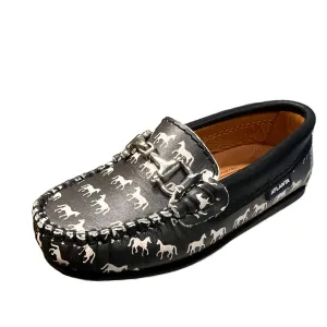 Atlanta Mocassin Boy's & Girl's Chain Loafers, Grey Polo Ponies energy back