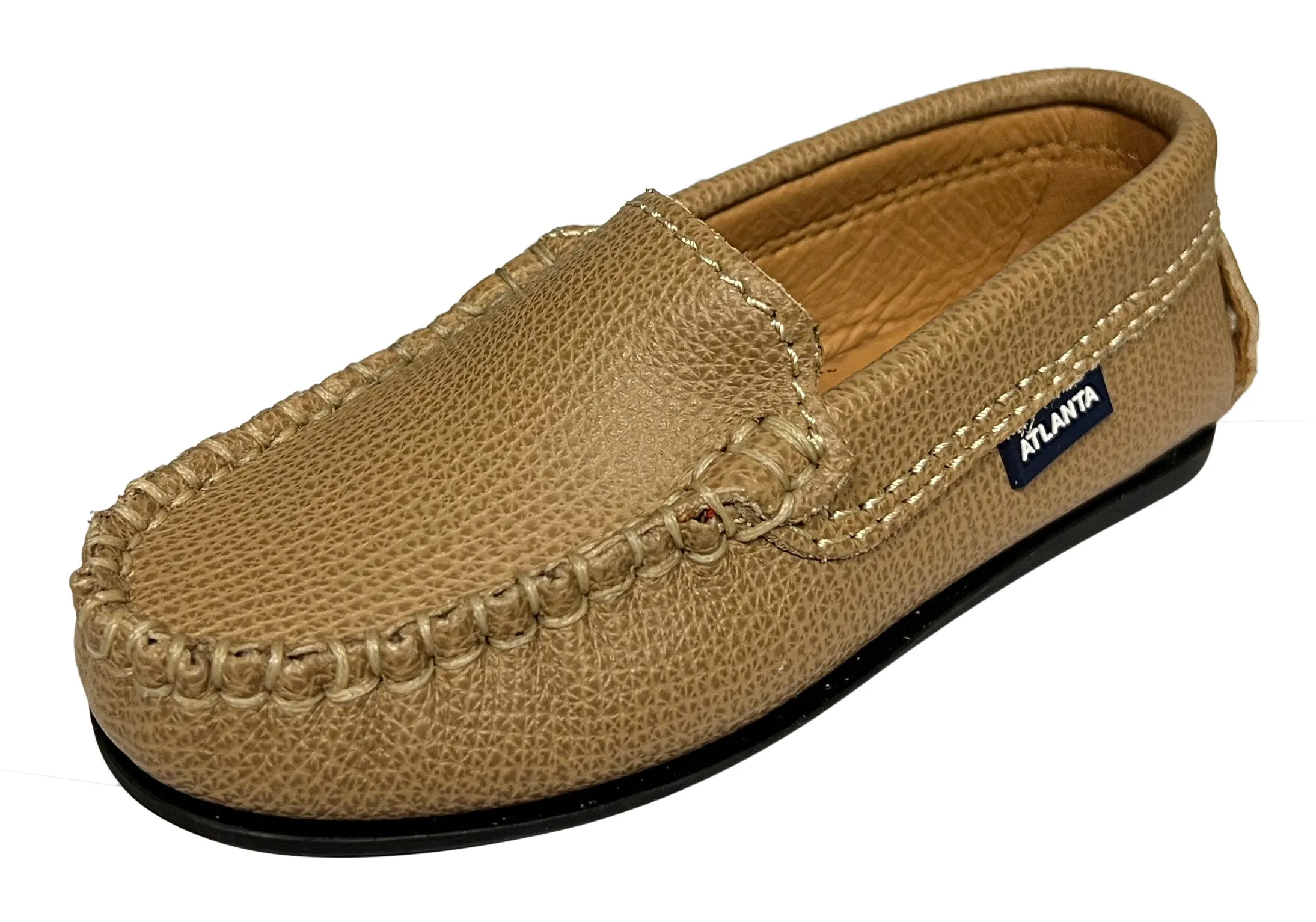 Atlanta Mocassin Boy's & Girl's Originals 015 Plain Vamp Loafers - Beige Little Grainy pro ready