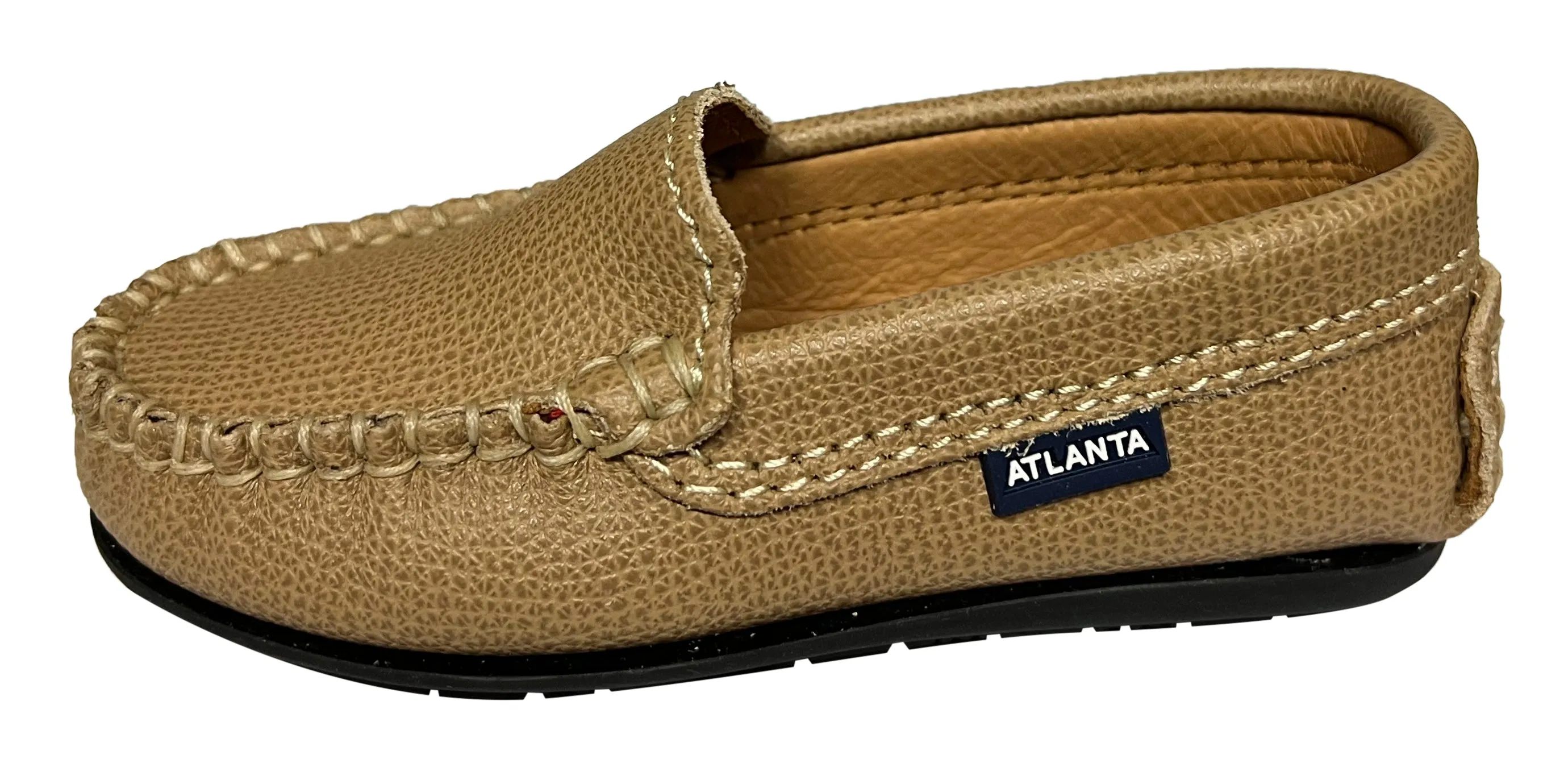 Atlanta Mocassin Boy's & Girl's Originals 015 Plain Vamp Loafers - Beige Little Grainy travel mode