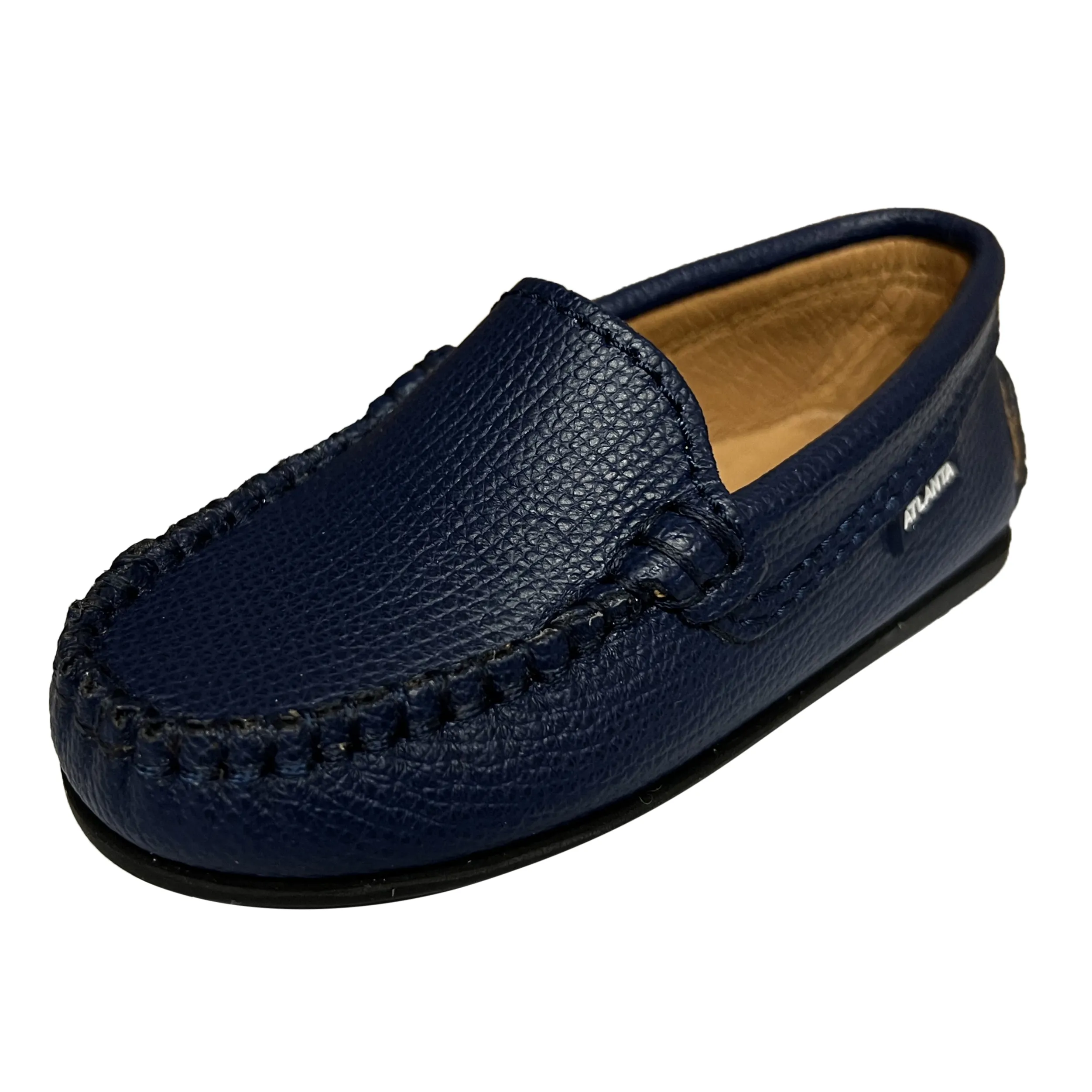 Atlanta Mocassin Boy's and Girl's Loafers, Blue Little Grainy sleek design