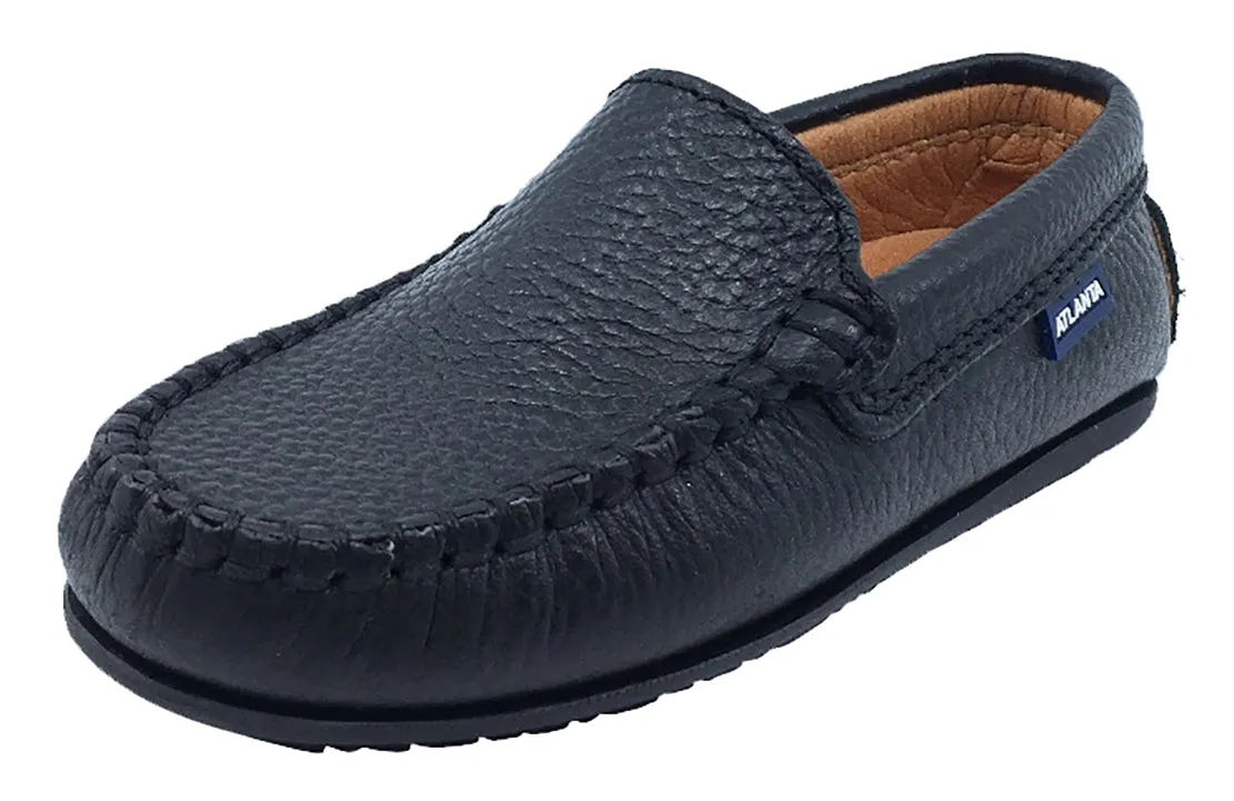 Atlanta Mocassin Boy's and Girl's Pebbled Leather Loafers, Black versatile pick