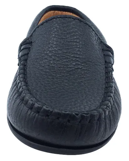 Atlanta Mocassin Boy's and Girl's Pebbled Leather Loafers, Black culture vibe