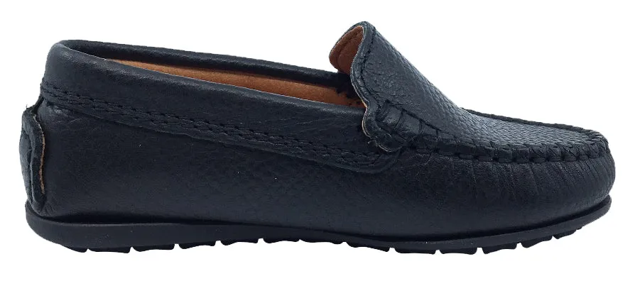 Atlanta Mocassin Boy's and Girl's Pebbled Leather Loafers, Black professional tone