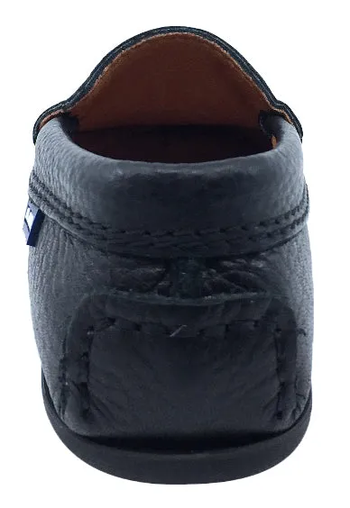 Atlanta Mocassin Boy's and Girl's Pebbled Leather Loafers, Black city walk