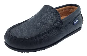 Atlanta Mocassin Boy's and Girl's Pebbled Leather Loafers, Black light tone