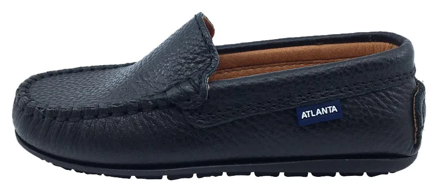 Atlanta Mocassin Boy's and Girl's Pebbled Leather Loafers, Black suit ready