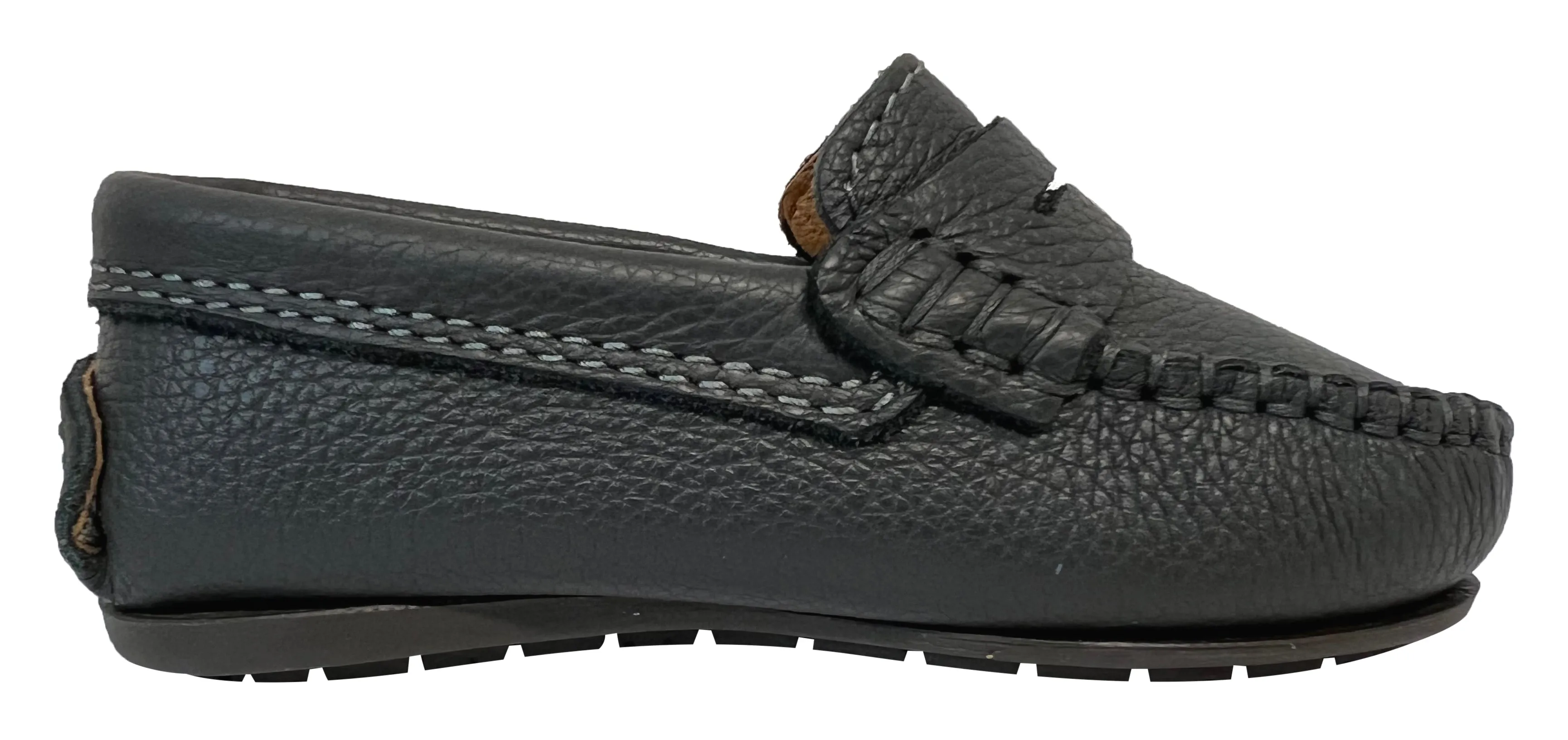 Atlanta Mocassin Boy's and Girl's Pebbled Leather Loafers, Grey soft landing