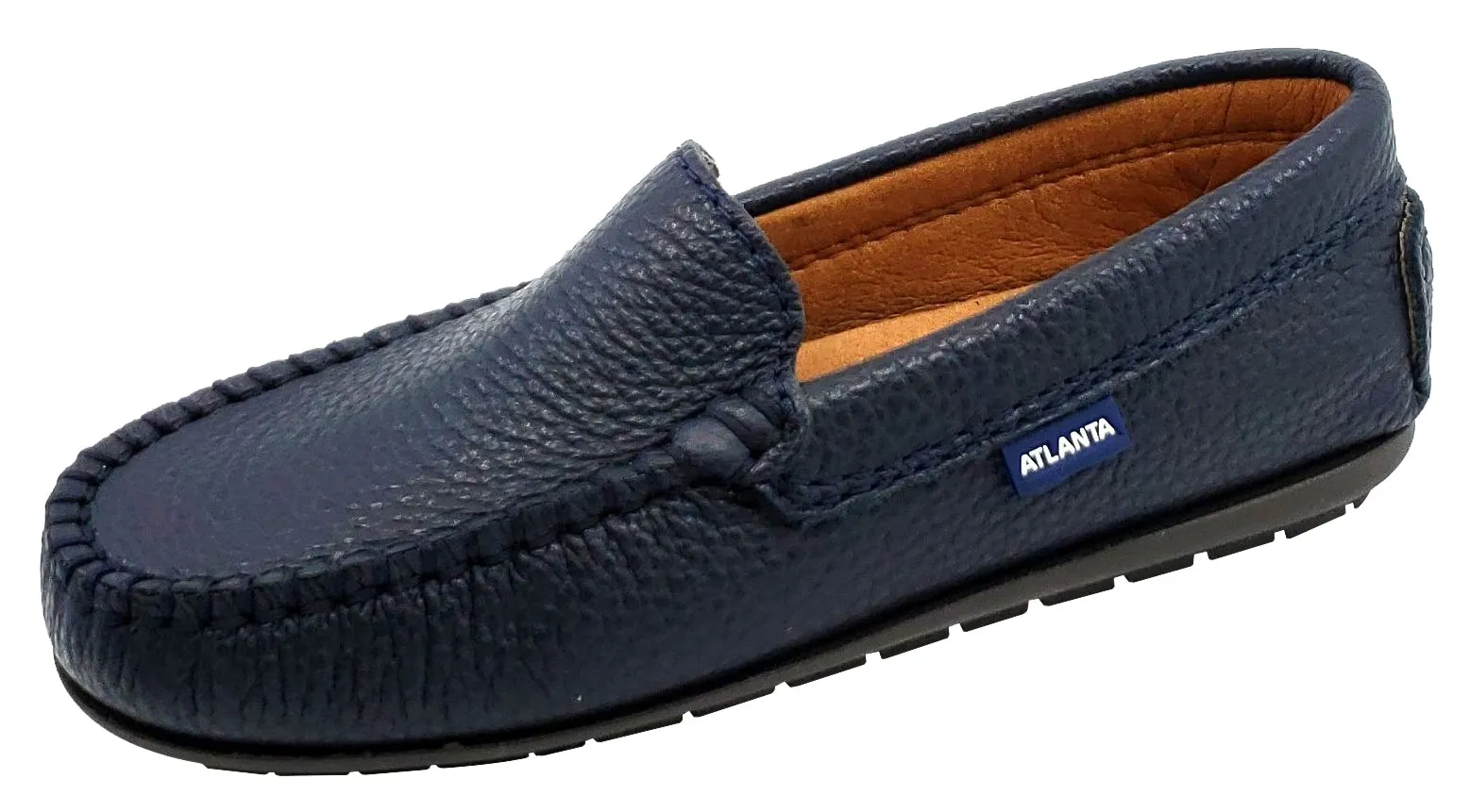 Atlanta Mocassin Boy's and Girl's Pebbled Leather Loafers, Navy Blue modern vibe