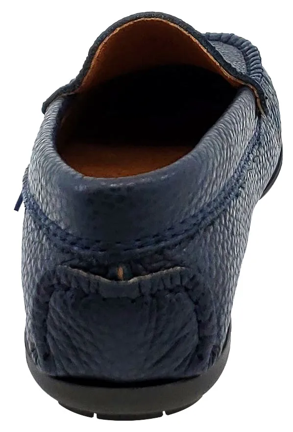 Atlanta Mocassin Boy's and Girl's Pebbled Leather Loafers, Navy Blue refined style