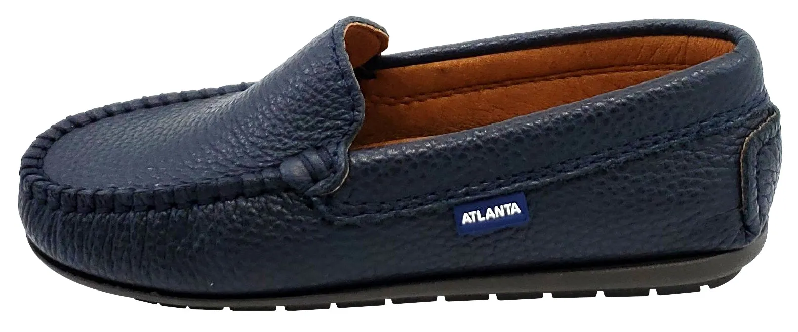 Atlanta Mocassin Boy's and Girl's Pebbled Leather Loafers, Navy Blue fast-paced
