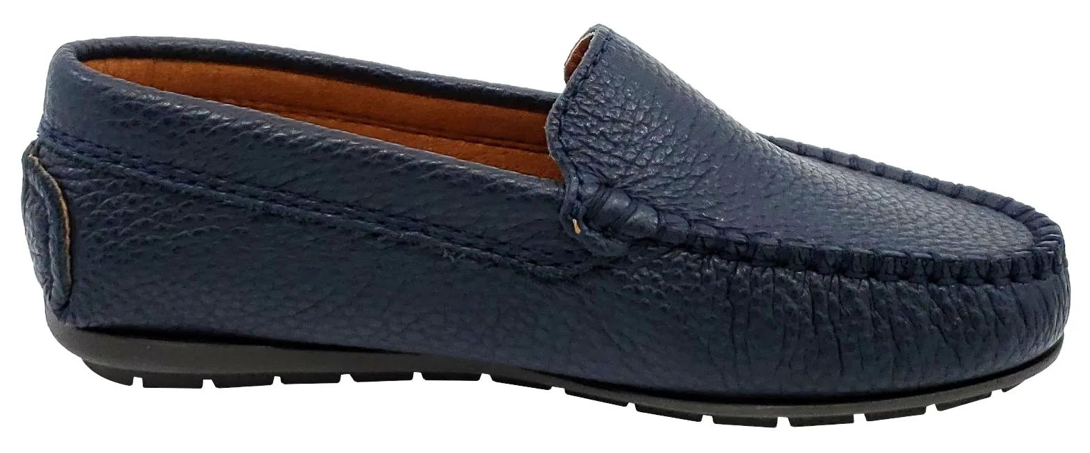 Atlanta Mocassin Boy's and Girl's Pebbled Leather Loafers, Navy Blue work smart