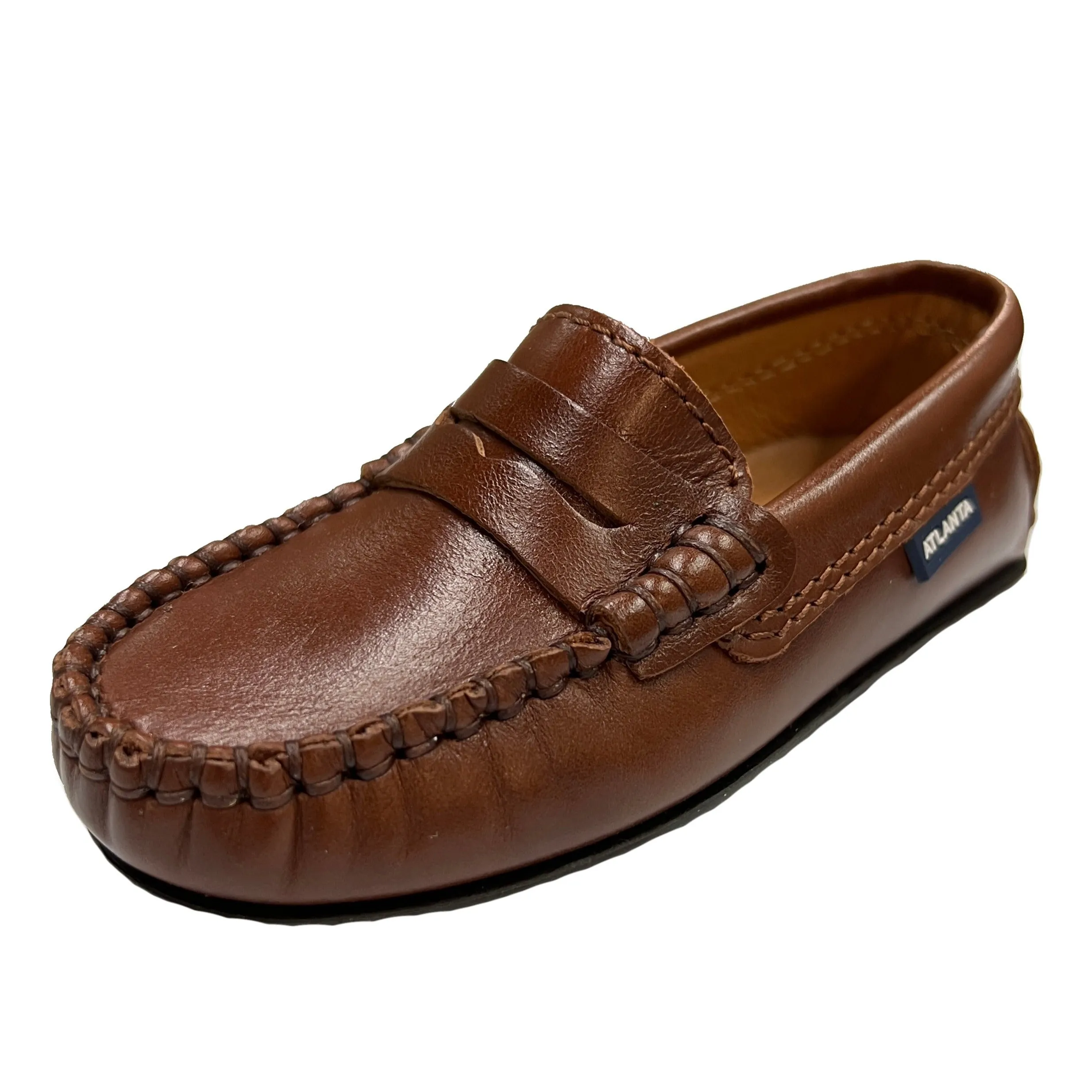 Atlanta Mocassin Boy's and Girl's Penny Loafer Leather Loafers, Camel Sierra Antik party style
