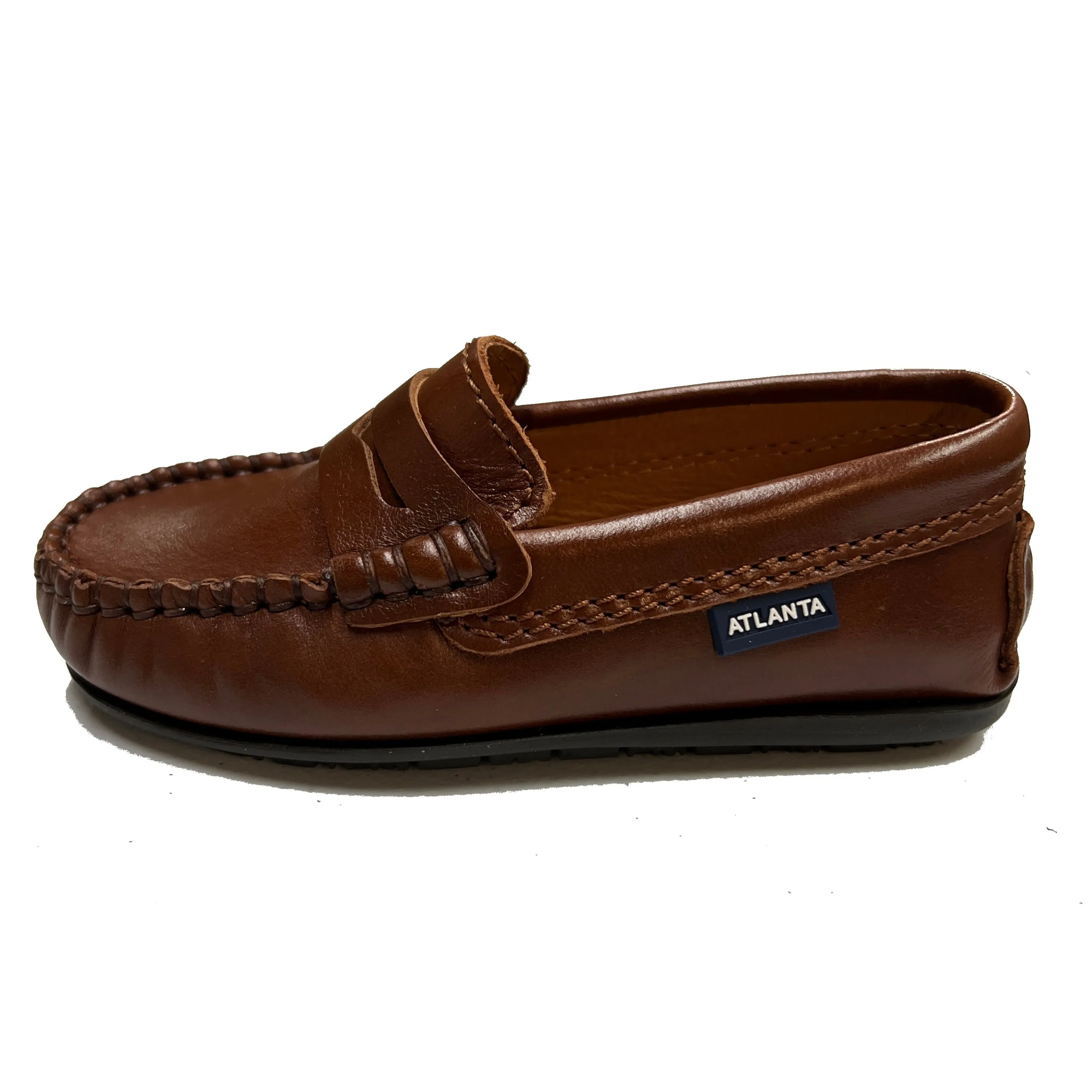 Atlanta Mocassin Boy's and Girl's Penny Loafer Leather Loafers, Camel Sierra Antik style mode