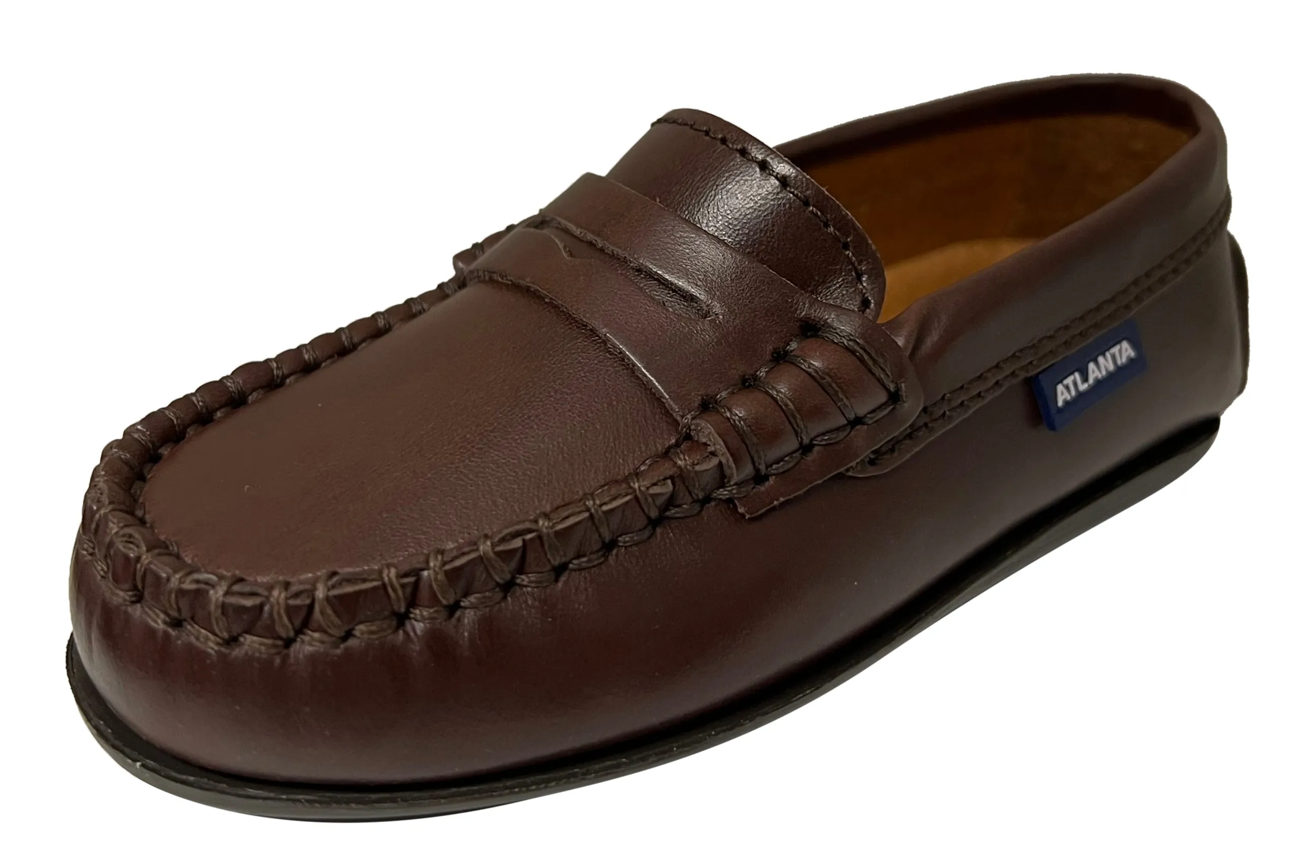 Atlanta Mocassin Boy's and Girl's Smooth Leather Penny Loafers, Brown Sierra Antik minimal design