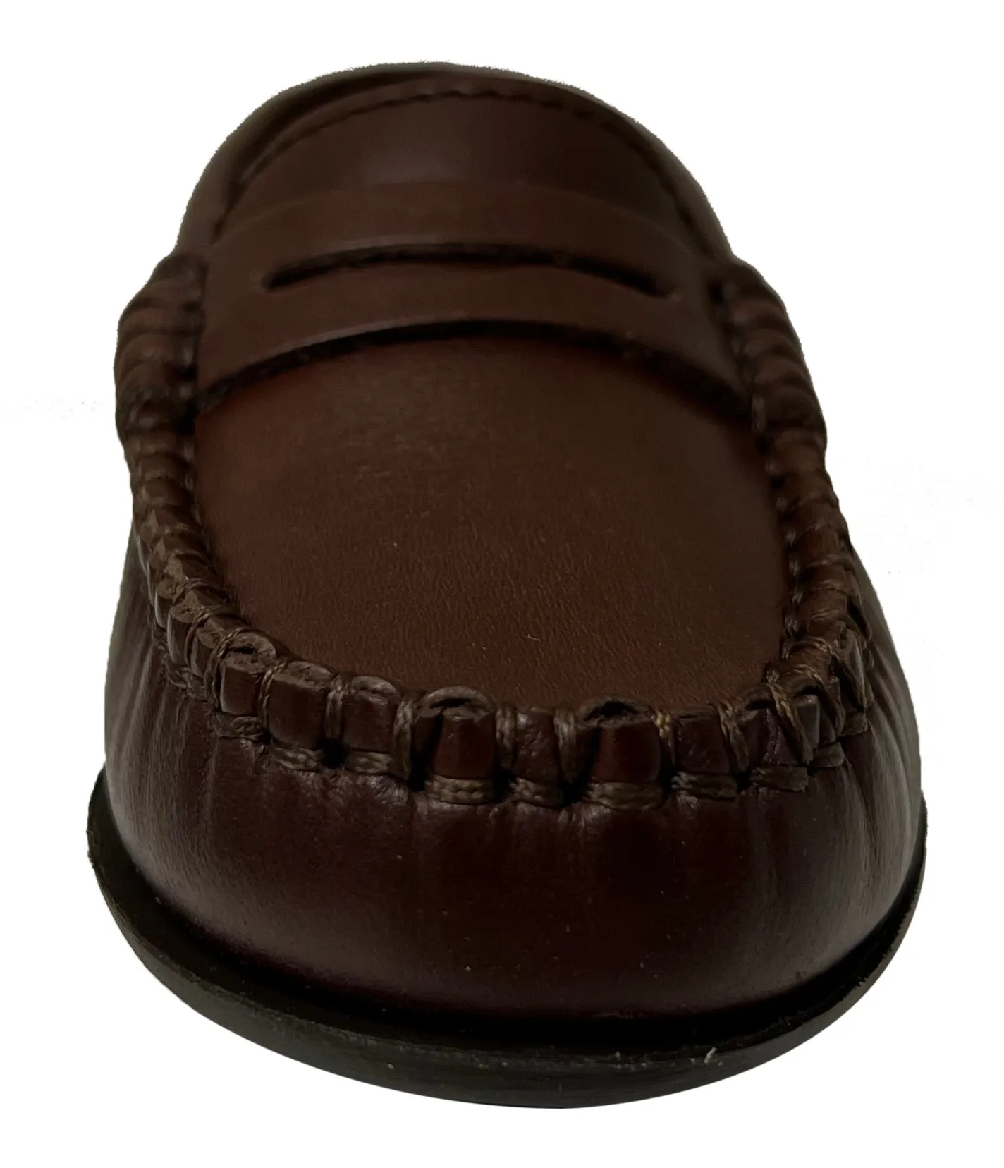Atlanta Mocassin Boy's and Girl's Smooth Leather Penny Loafers, Brown Sierra Antik style core