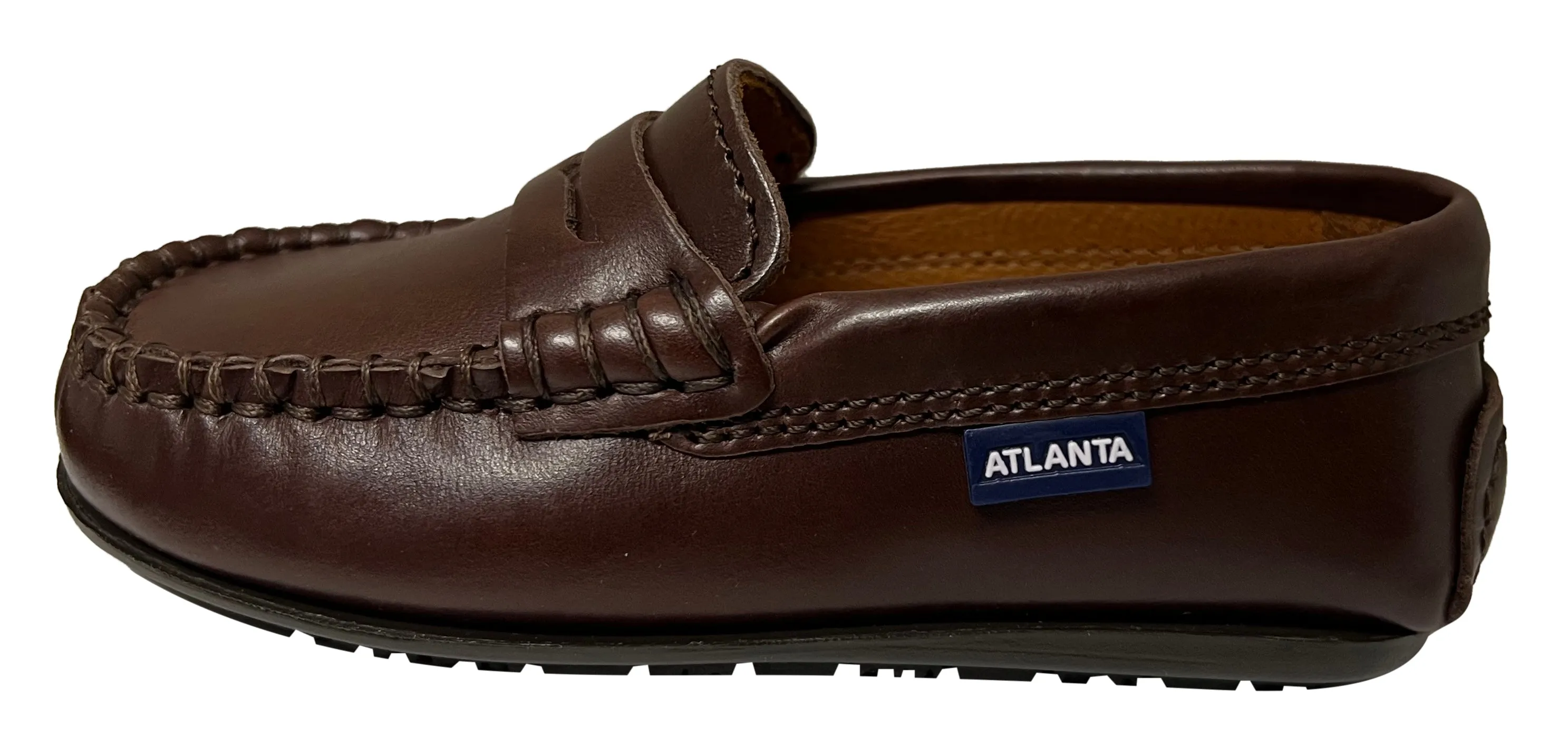 Atlanta Mocassin Boy's and Girl's Smooth Leather Penny Loafers, Brown Sierra Antik lean look